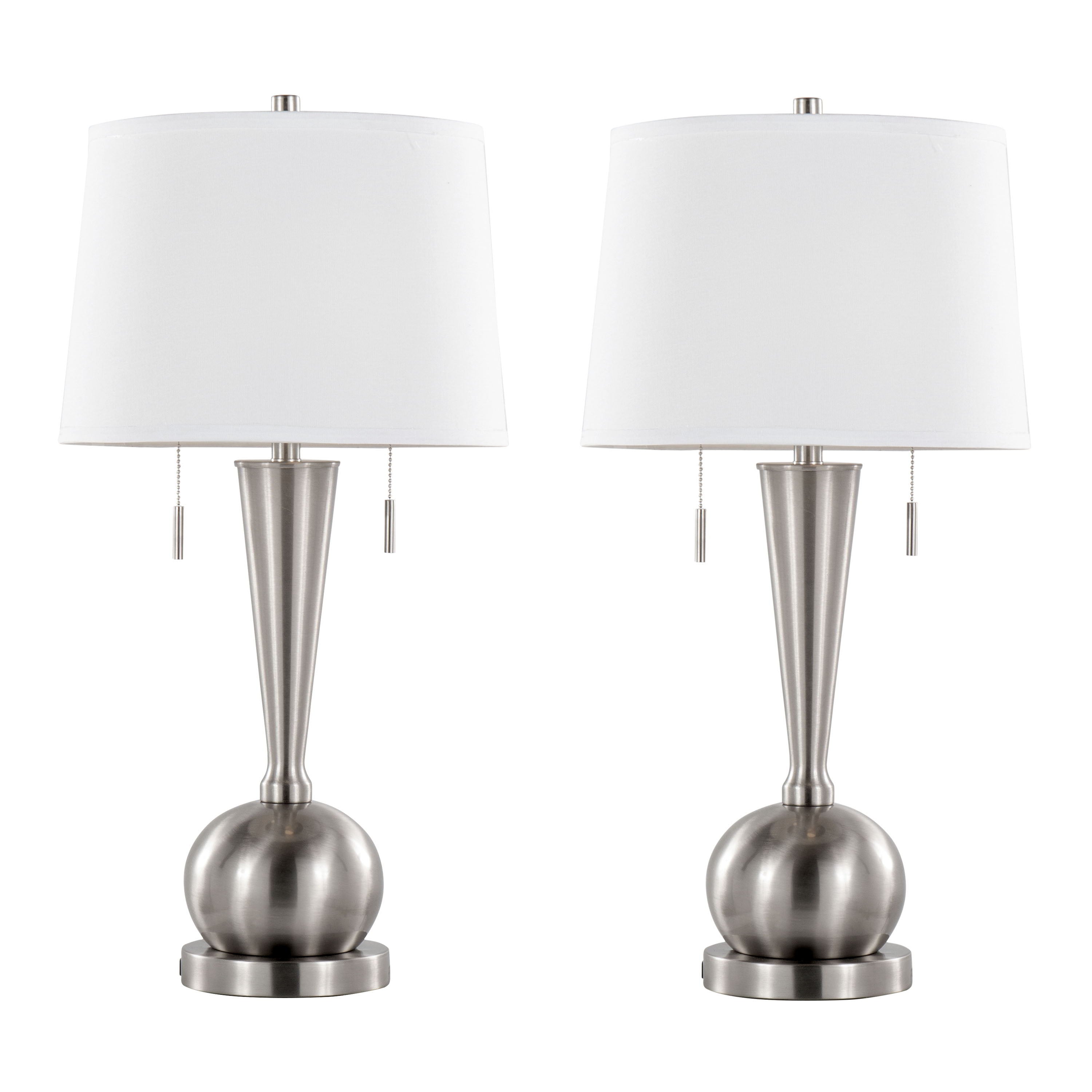 Jules - Contemporary Table Lamp Built In USB Port (Set of 2) - Nickel / White