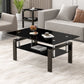 Black Tempered Glass Coffee Table, 2 Layer Storage Tea Table