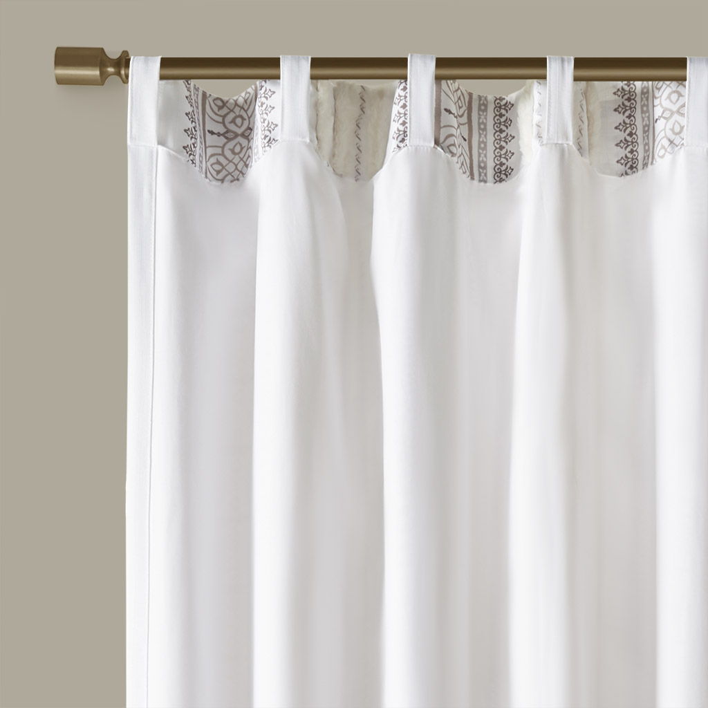 Samara - 50x84" Poly Printed Curtain Panel With Tufted Stripe And Lining - White / Brown