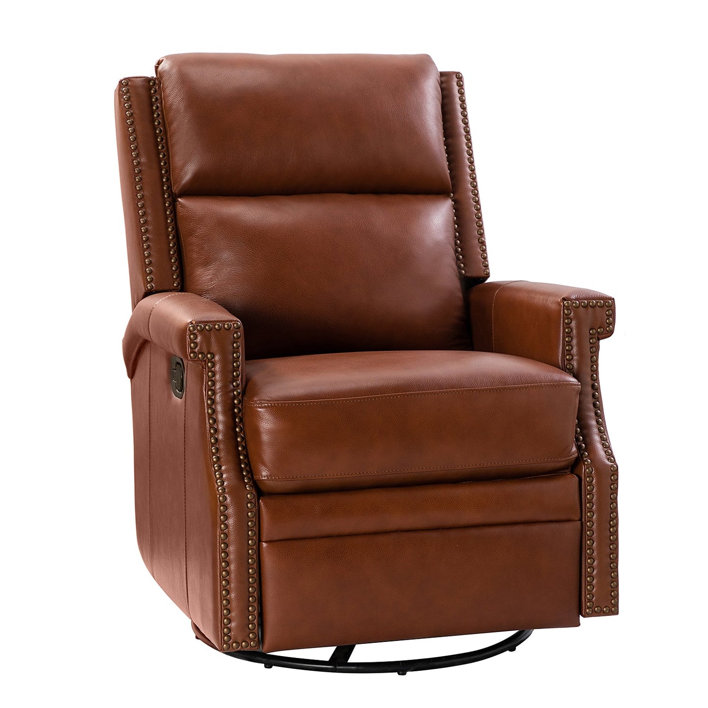 Louise Genuine Leather Swivel Rocker Recliner-BROWN