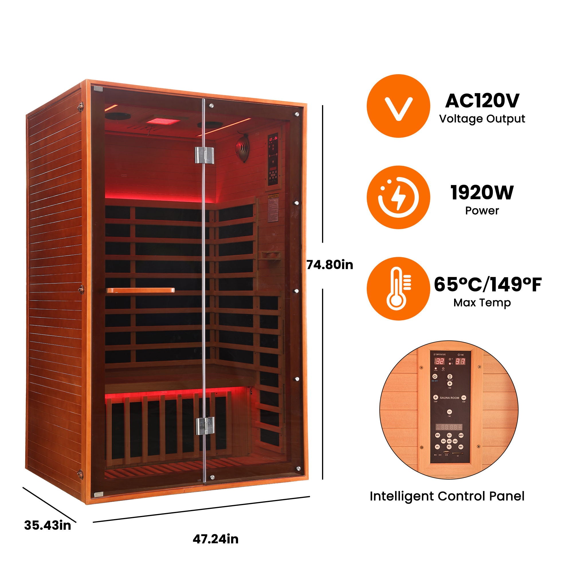 Double Sauna Room With Carbon Heating Plates - American White Oak