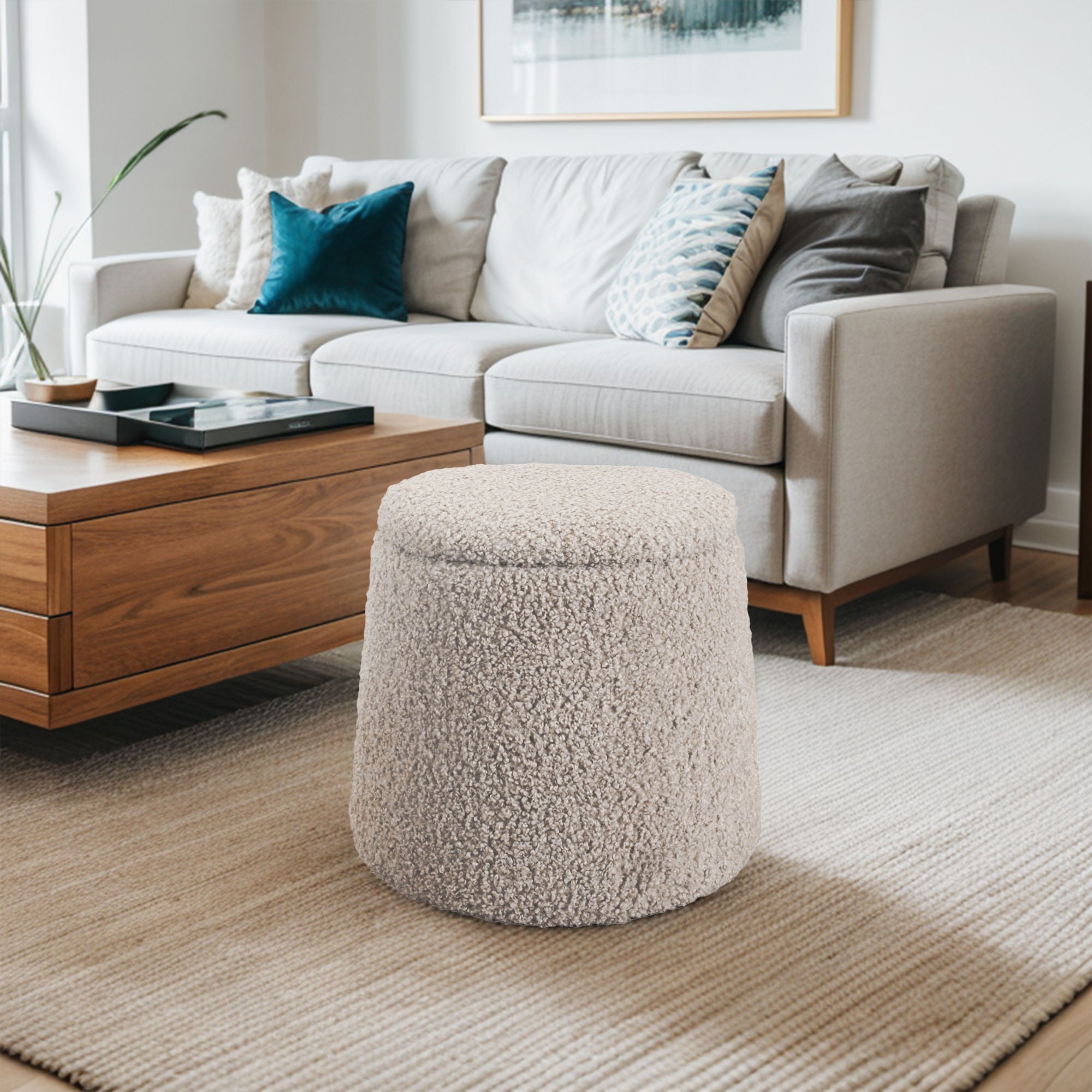 Tara - Round Storage Ottoman - Beige
