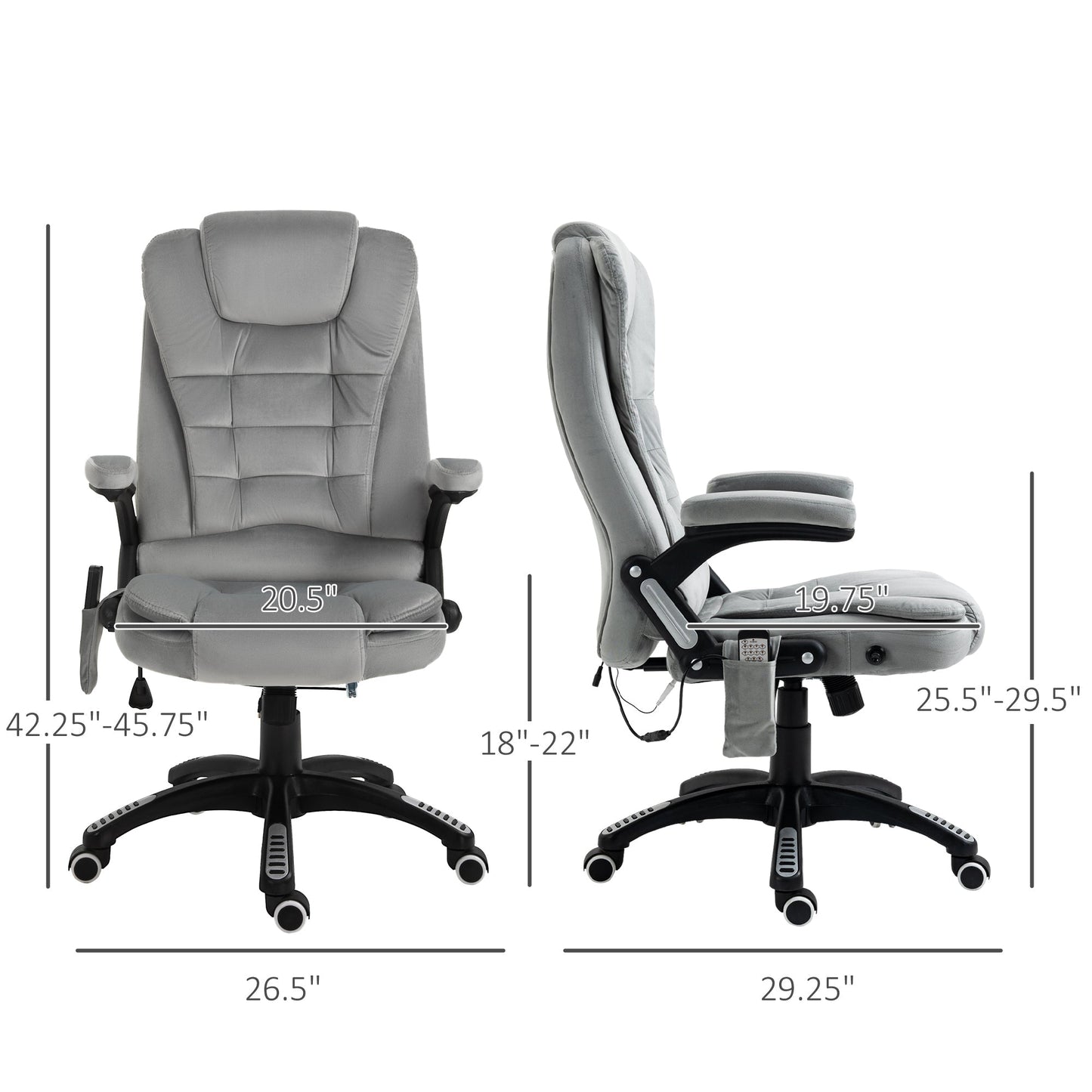 6 Point Vibration Massage Office Chair with Heat, High Back Executive Office Chair with Padded Armrests, Velvet Reclining Computer Chair, Gray