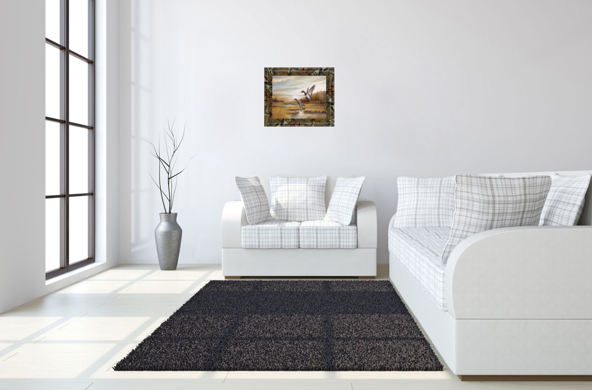 22x26 Mallards By Ruanne Manning And Mossy Oak Native Living - Framed Print Wall Art - Light Brown