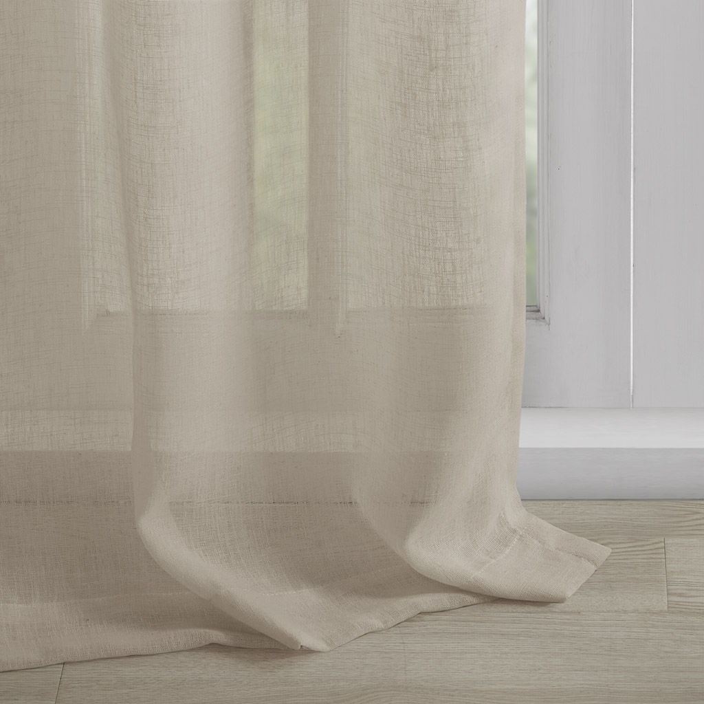 Rosette - 95" Floral Embellished Cuff Tab Top Solid Window Panel - Linen