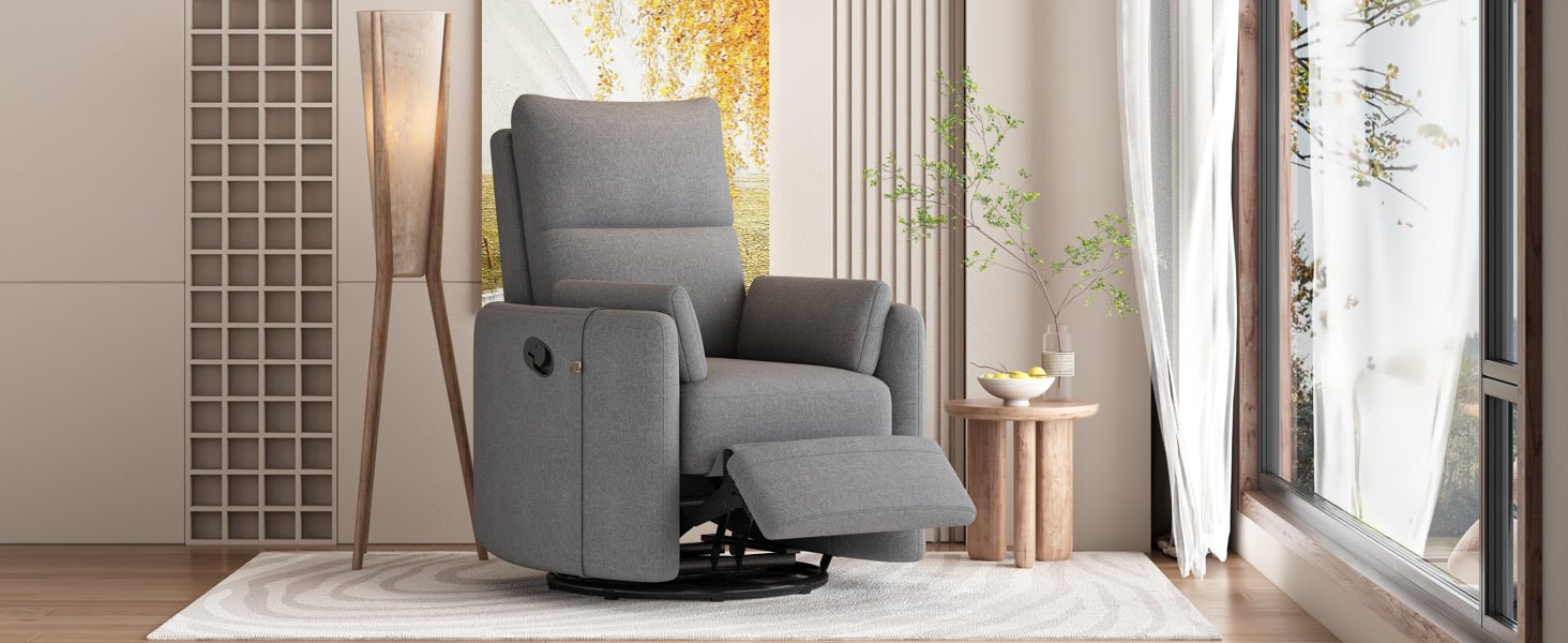 360 Degree Swivel Recliner Theater Recliner Manual Rocker Recliner Chair with Two Removable Pillows for Living Room, Dark Grey