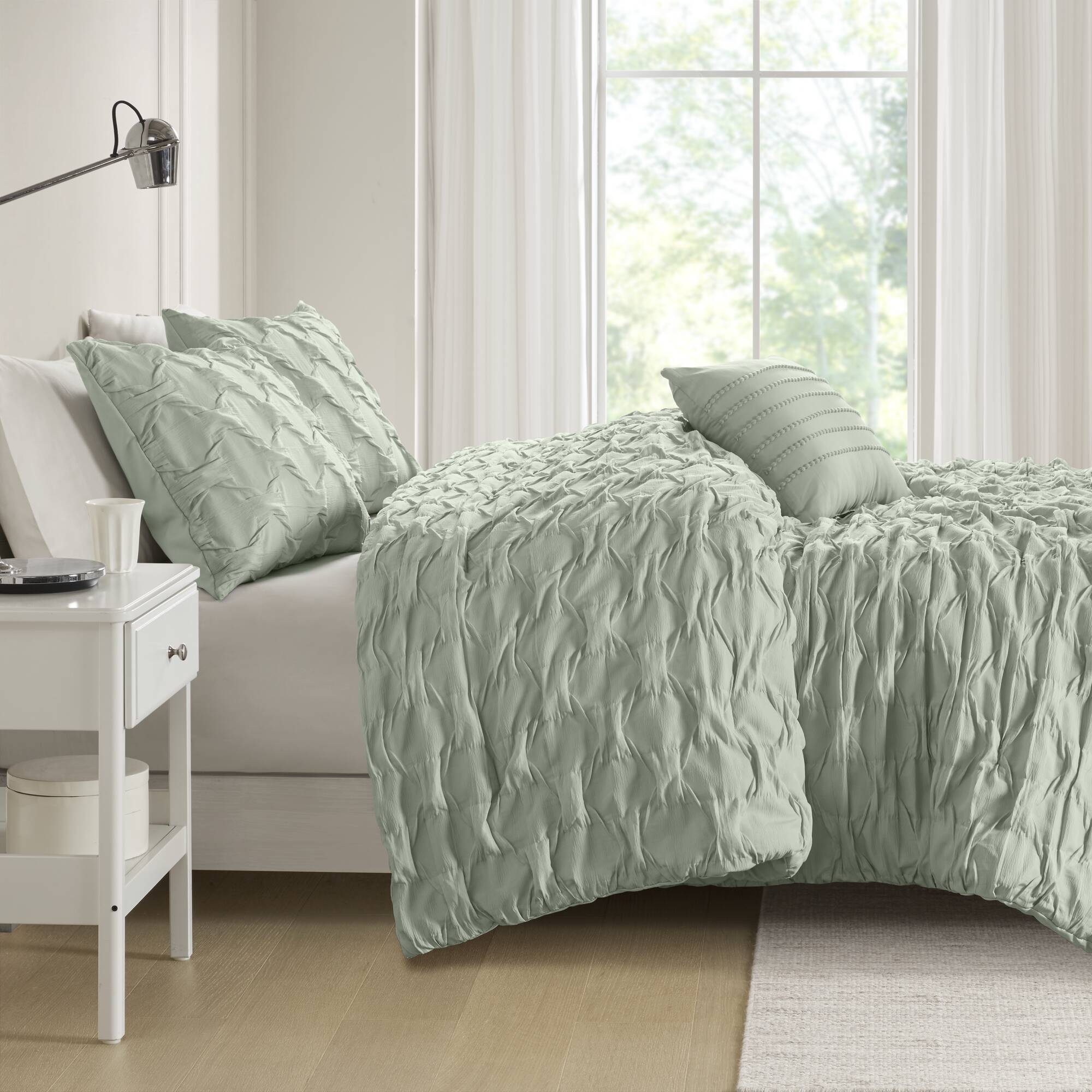 Bailey - Twin/Twin Long Diamond Pucker Comforter Set - Green