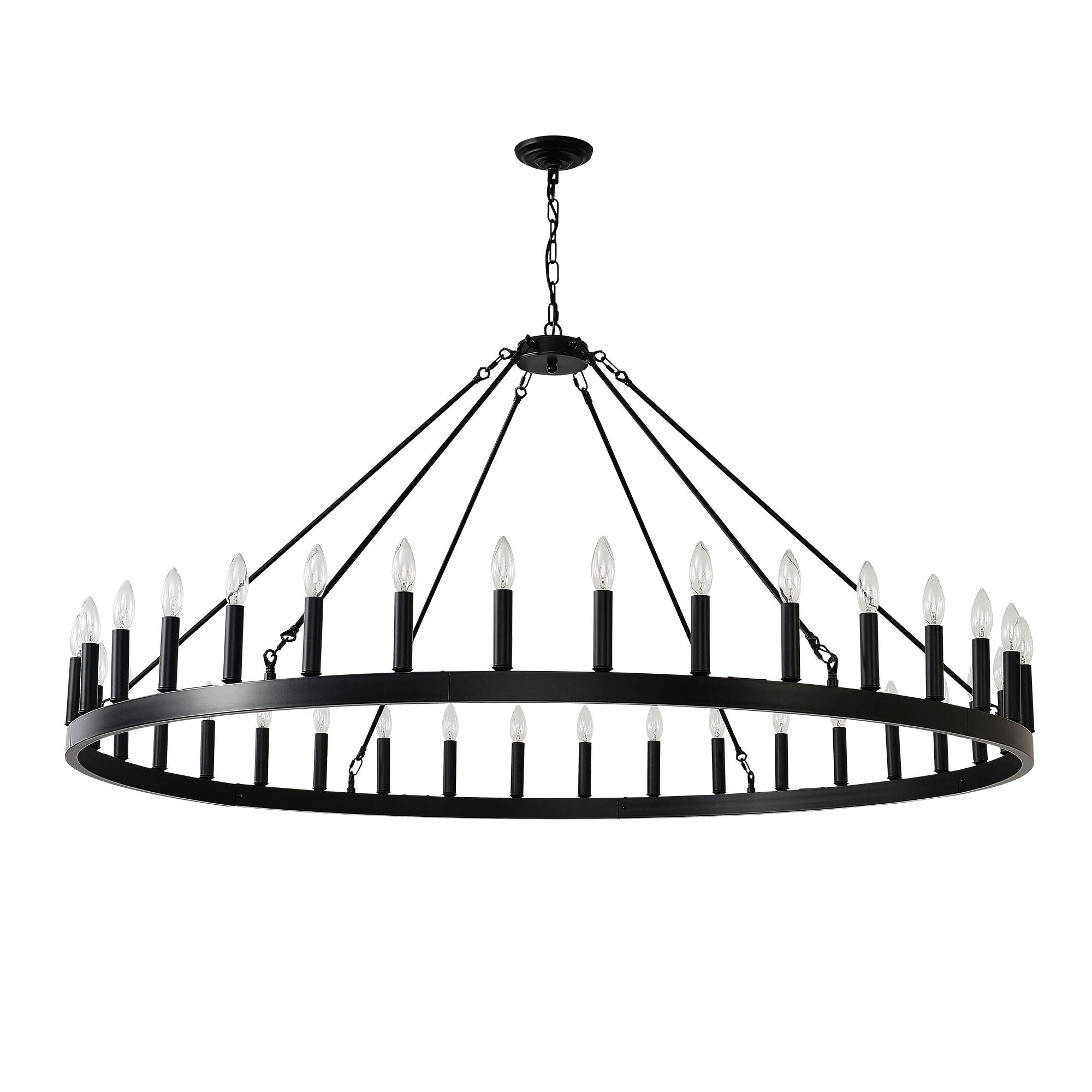 36 Light Extra Large Wagon Wheel Chandelier, Farmhouse Round Wheel Chandelier Light Fixtures Wagon Wheel Chandeliers For Porch High Ceilings Dining Room Living Room, Kitchen, Bedroom - Black