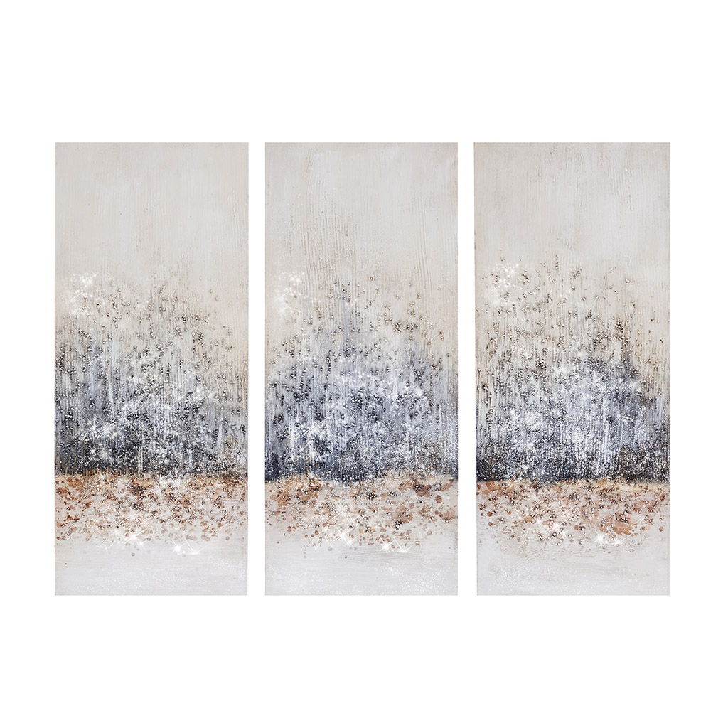 Twilight Mystere - 100% Hand Brush Embellished Canvas (Set of 3) - Blush / Gray