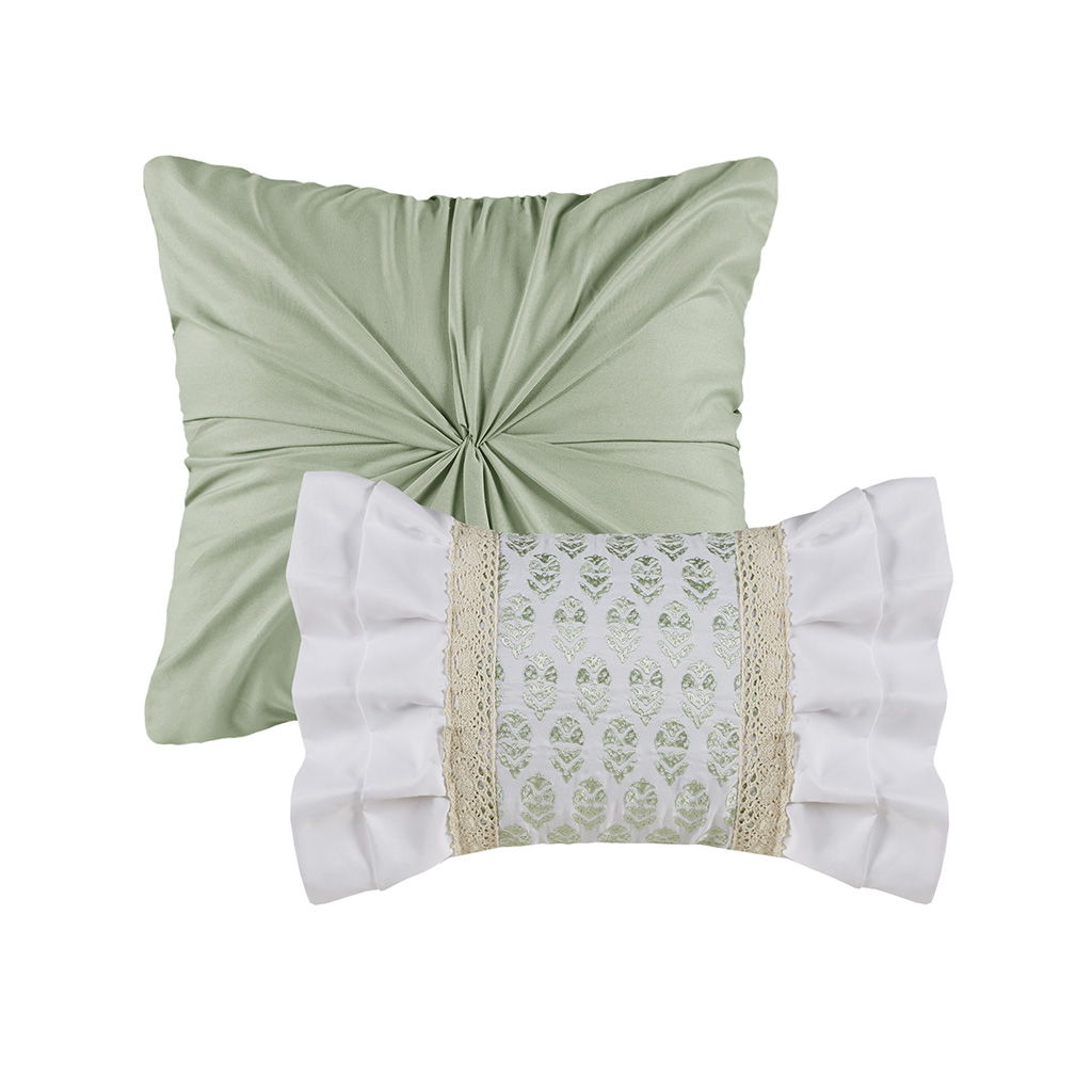 Caralie - 5 Piece King Seersucker Comforter Set With Throw Pillows - Green