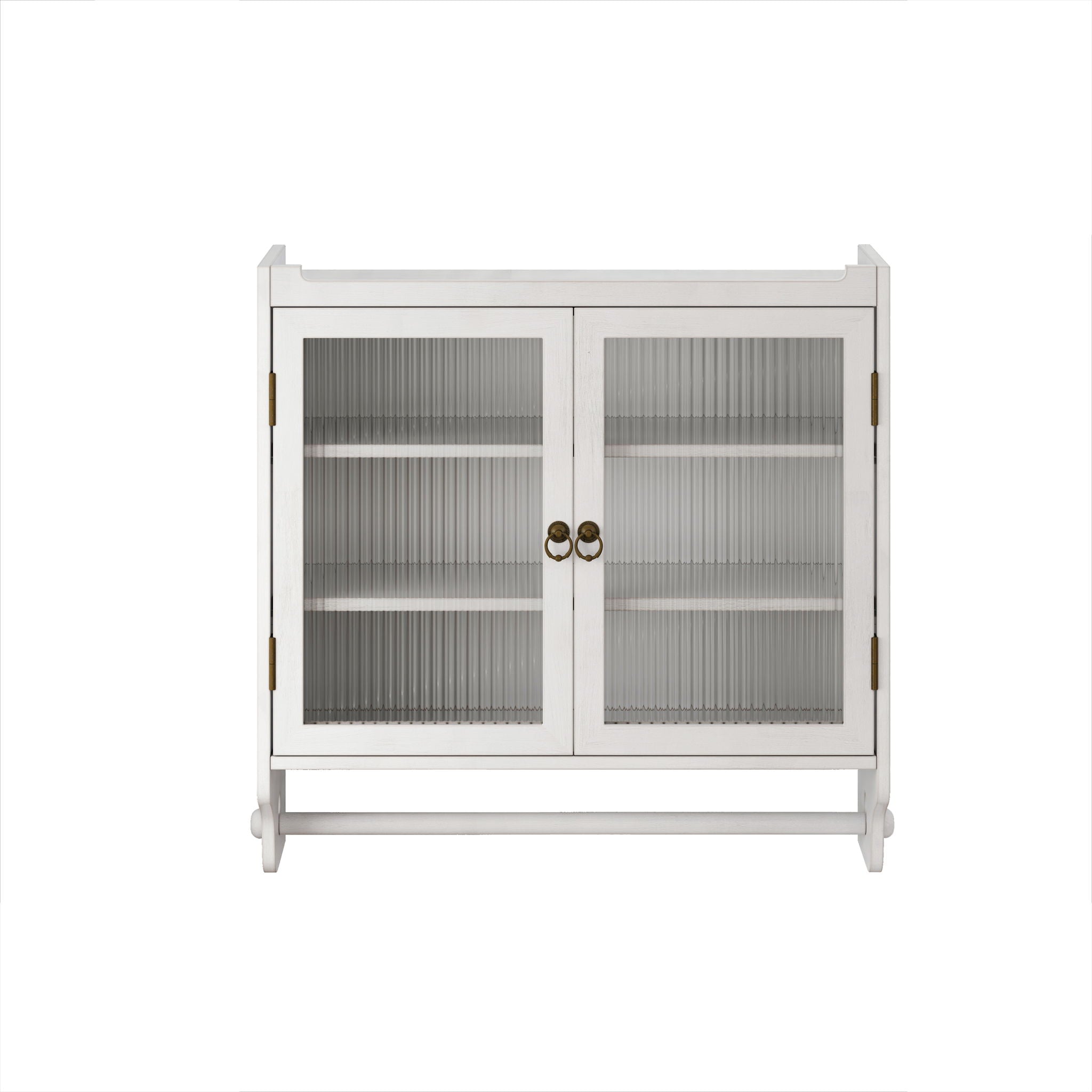 Vintage Double Door Wall Cabinet With Three Tiers Storage And Towel Rack - White Washed