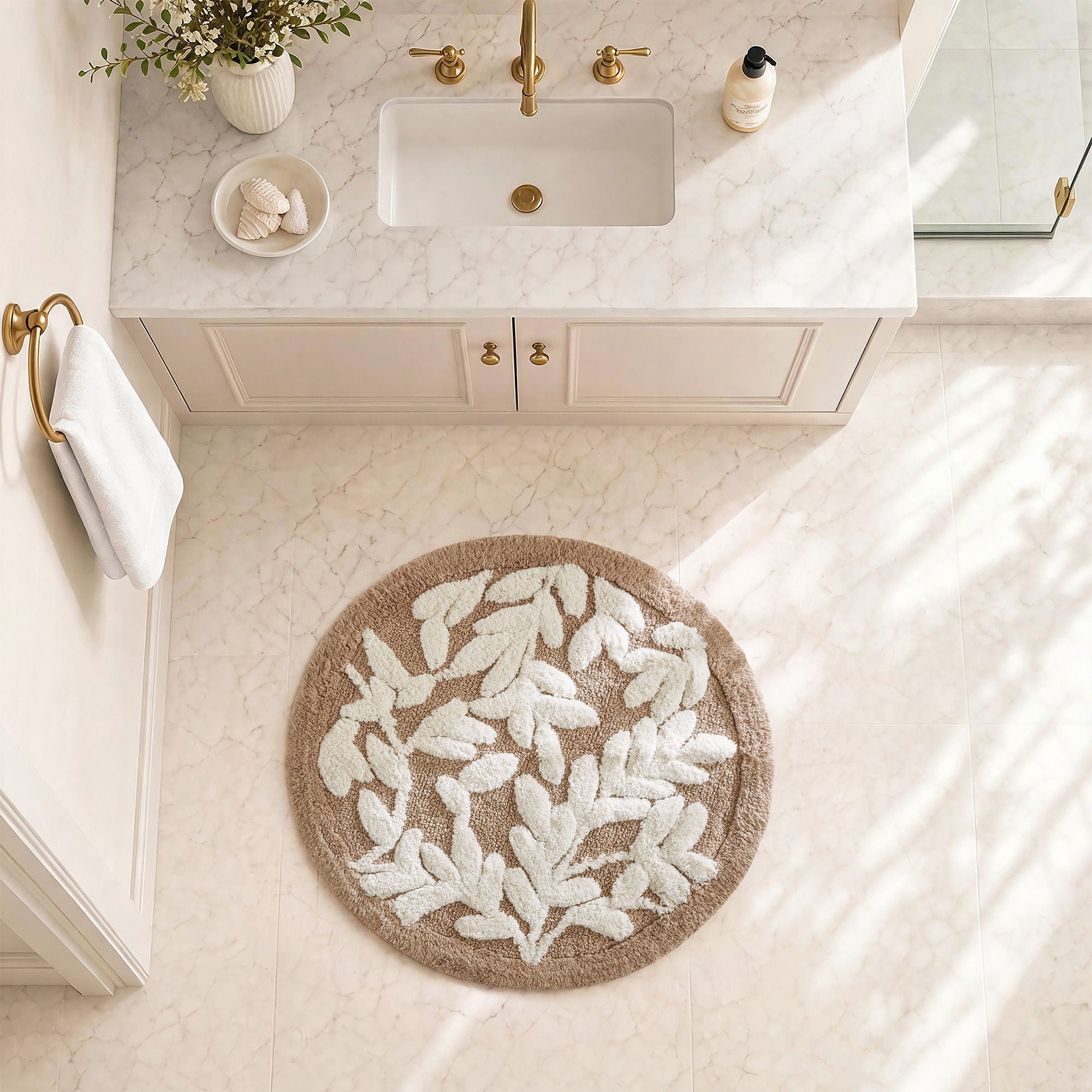 Serene - 25" Round Cotton Tufted Bath Rug - Mushroom