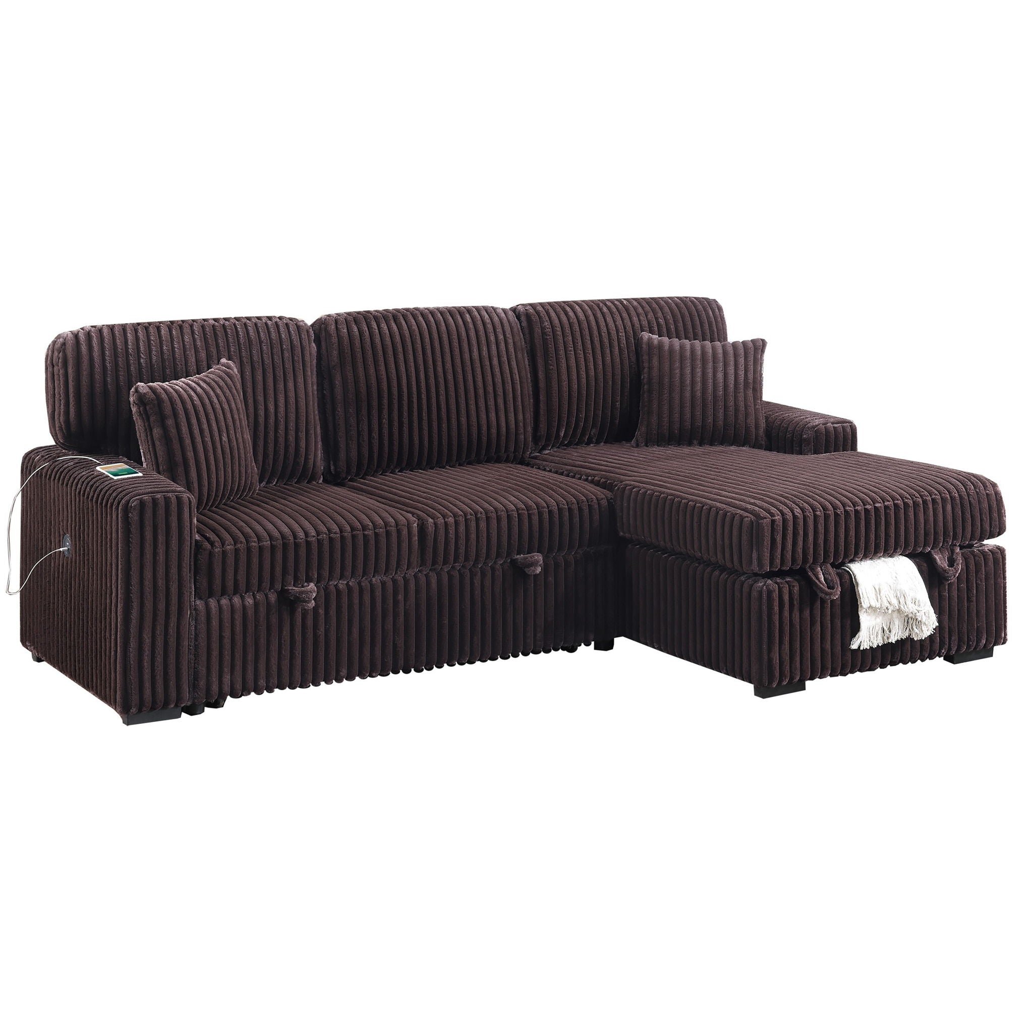 Convertible Sectional Upholstered Sleeper Sofa With Storage Chaise