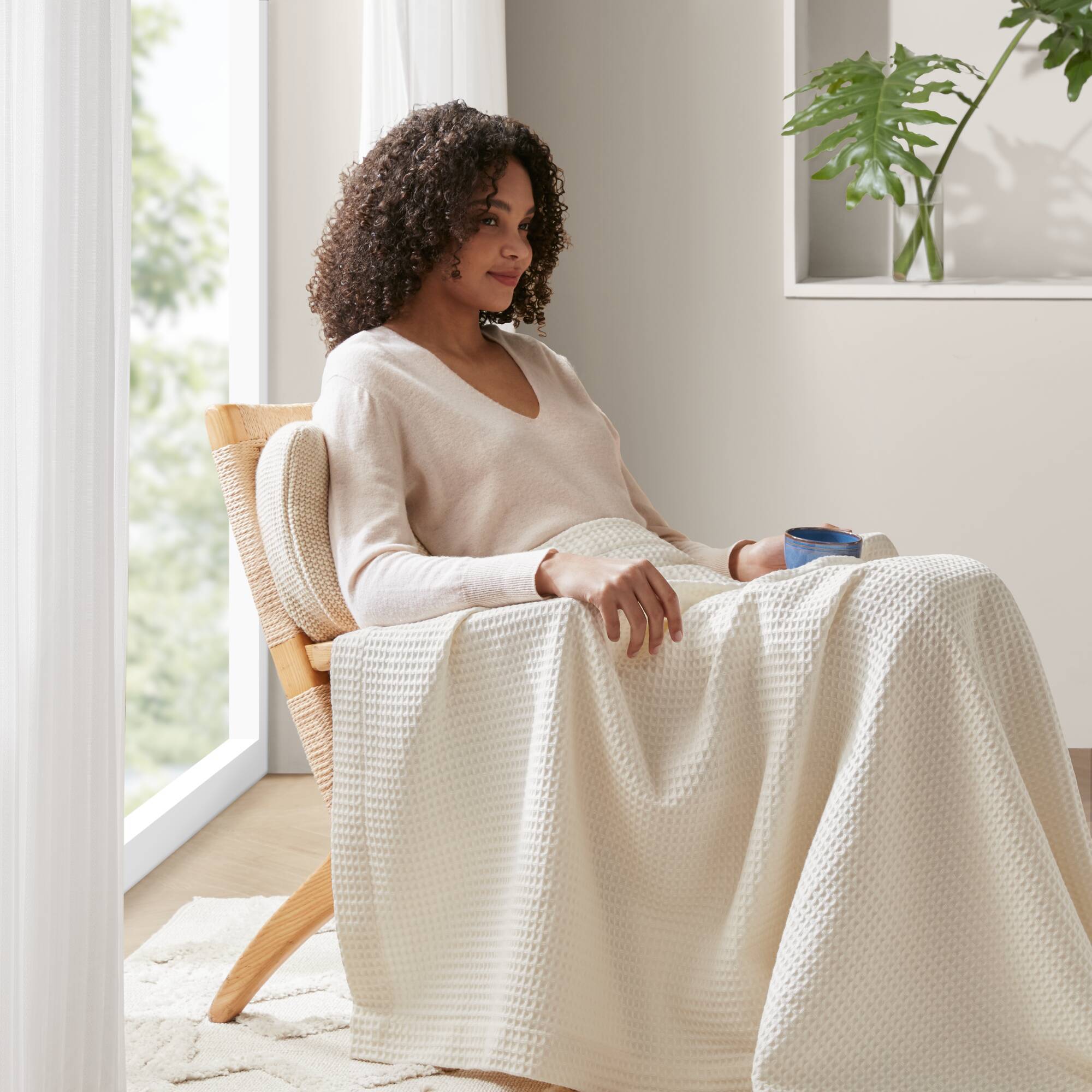 Waffle Weave - Twin Cotton Blanket - Ivory