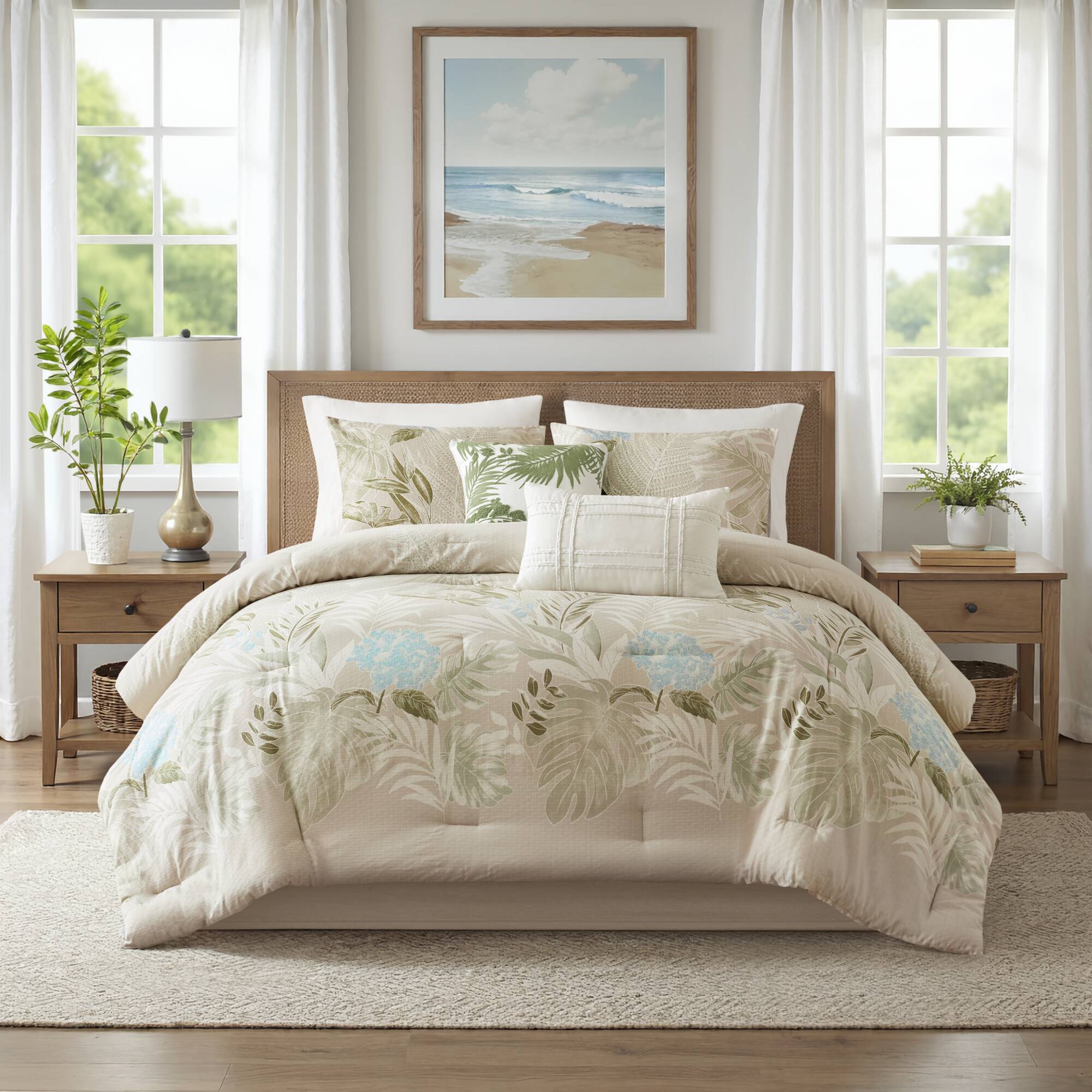Kiawah Island - 6 Piece Full Oversized Cotton Comforter Set With Throw Pillow - Taupe