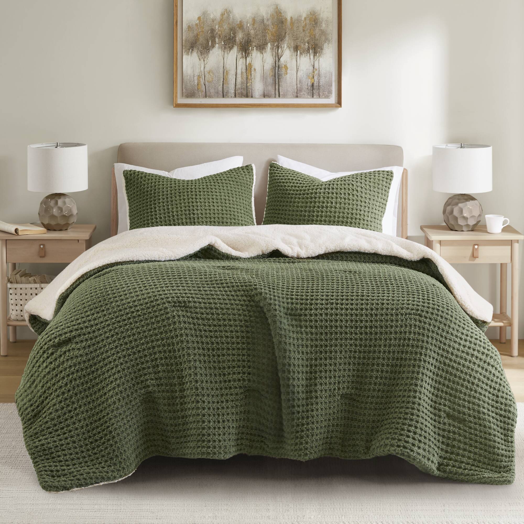 Riordan - Twin Waffle Knit Comforter Set - Olive