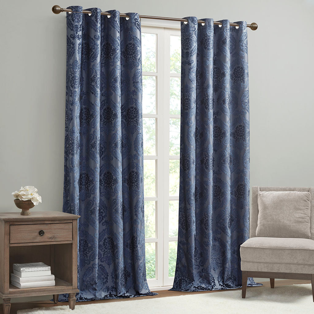 Knitted Jacquard Paisley Total Blackout Grommet Top Curtain Panel