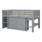 Twin Size Low Loft Bed With Pull-Out Desk, Drawers, Cabinet, and Shelves for Grey Color