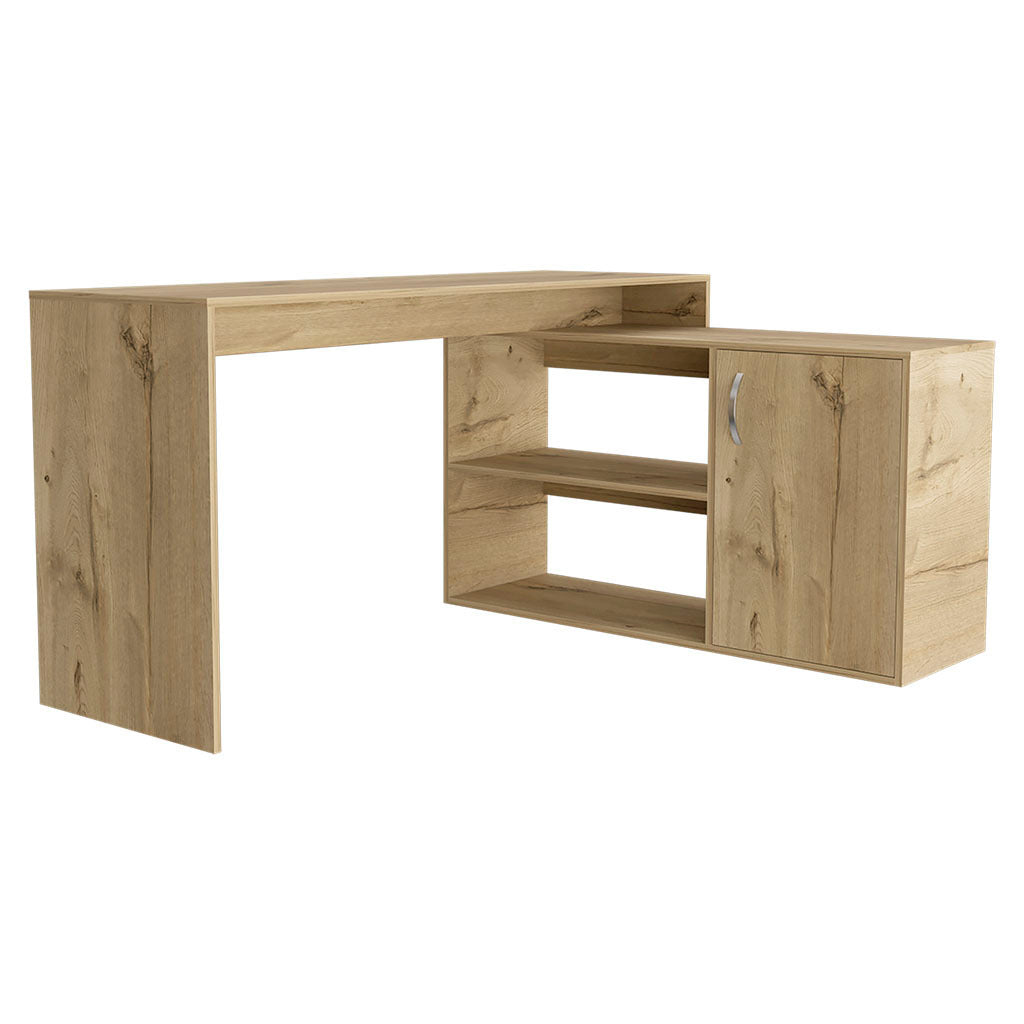 Axis Modern L-Shaped Computer Desk with Open & Closed Storage -Light Oak