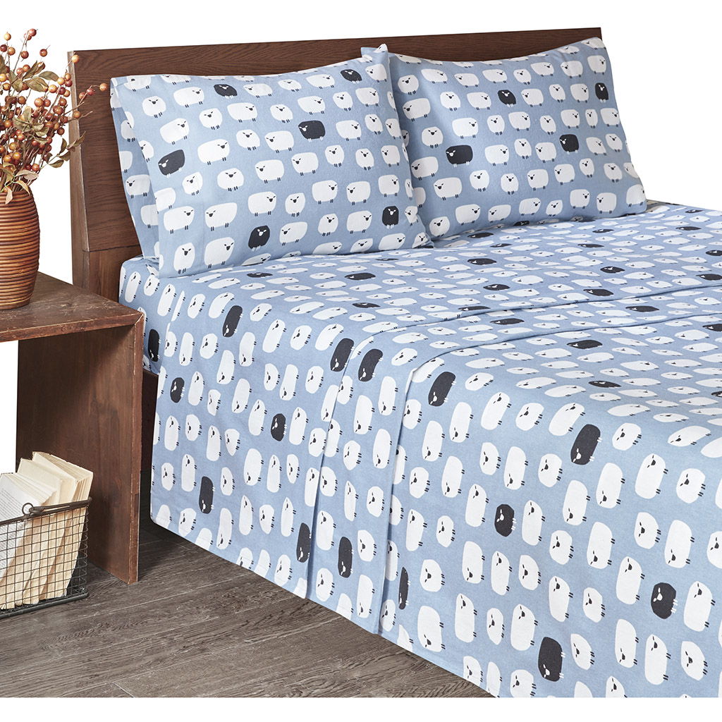 Flannel - Queen Sheet Set - Blue Sheep