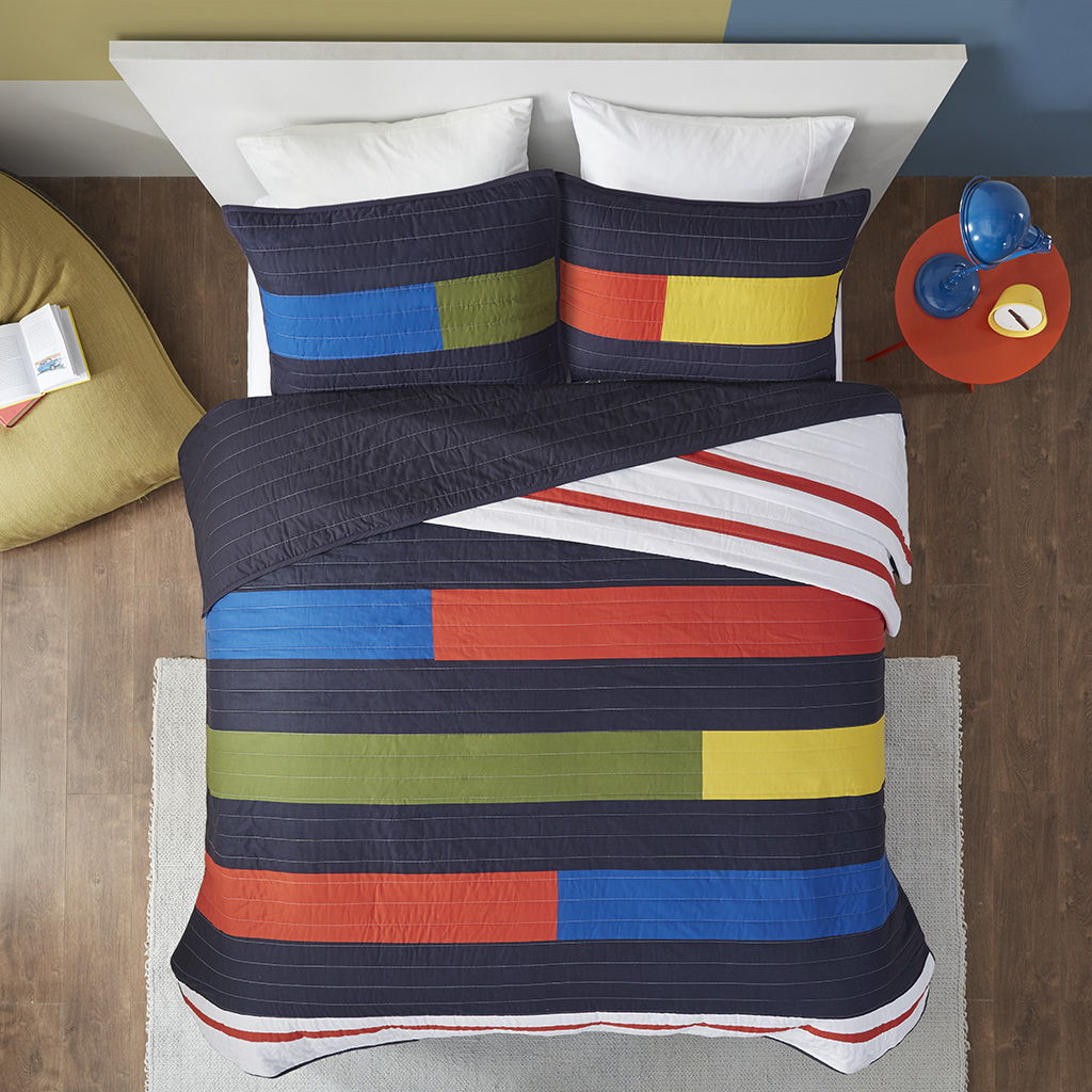 Morris - Twin Stripe Printed Quilt Set - Multi