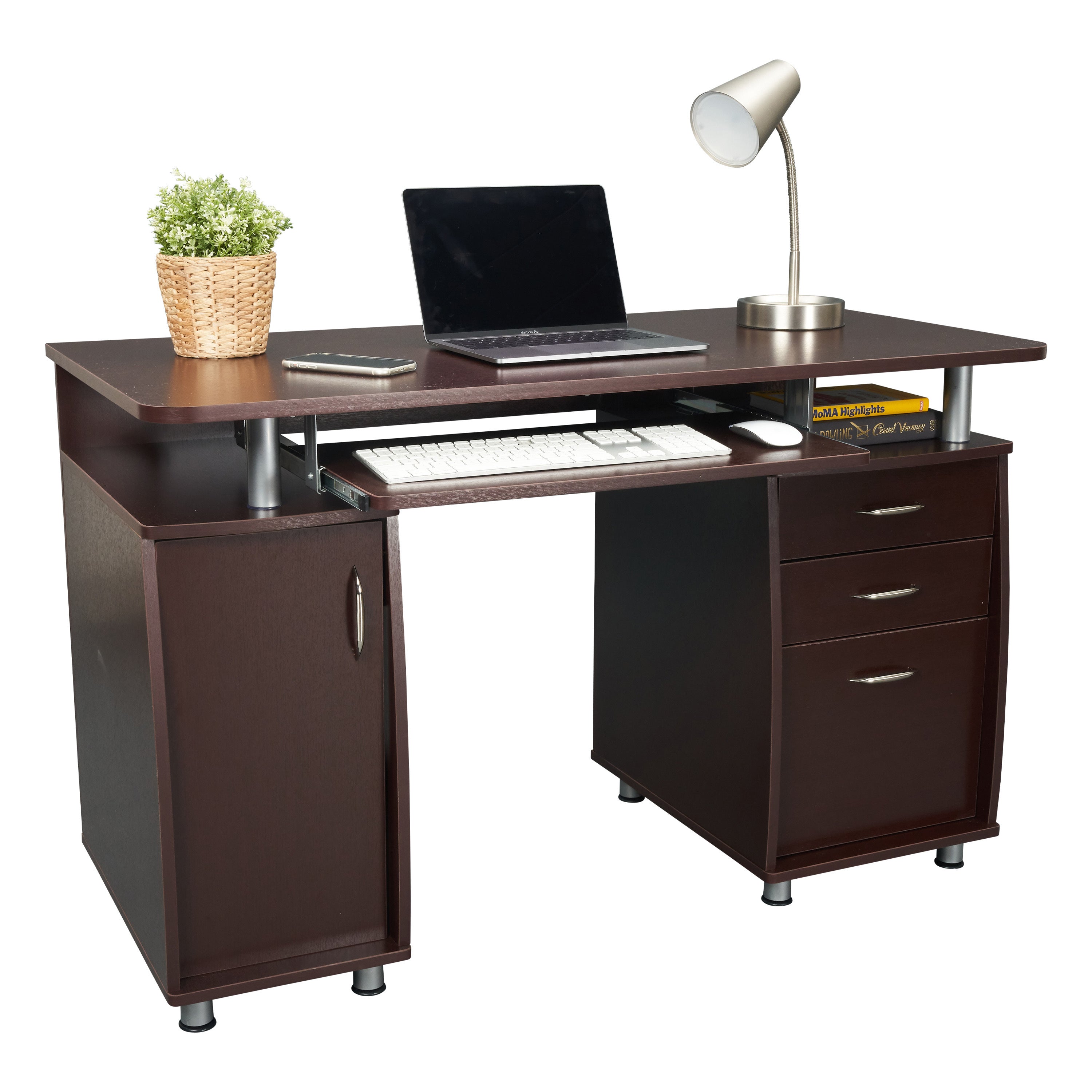 Techni Mobili Complete Workstation Computer Desk with Storage, Chocolate