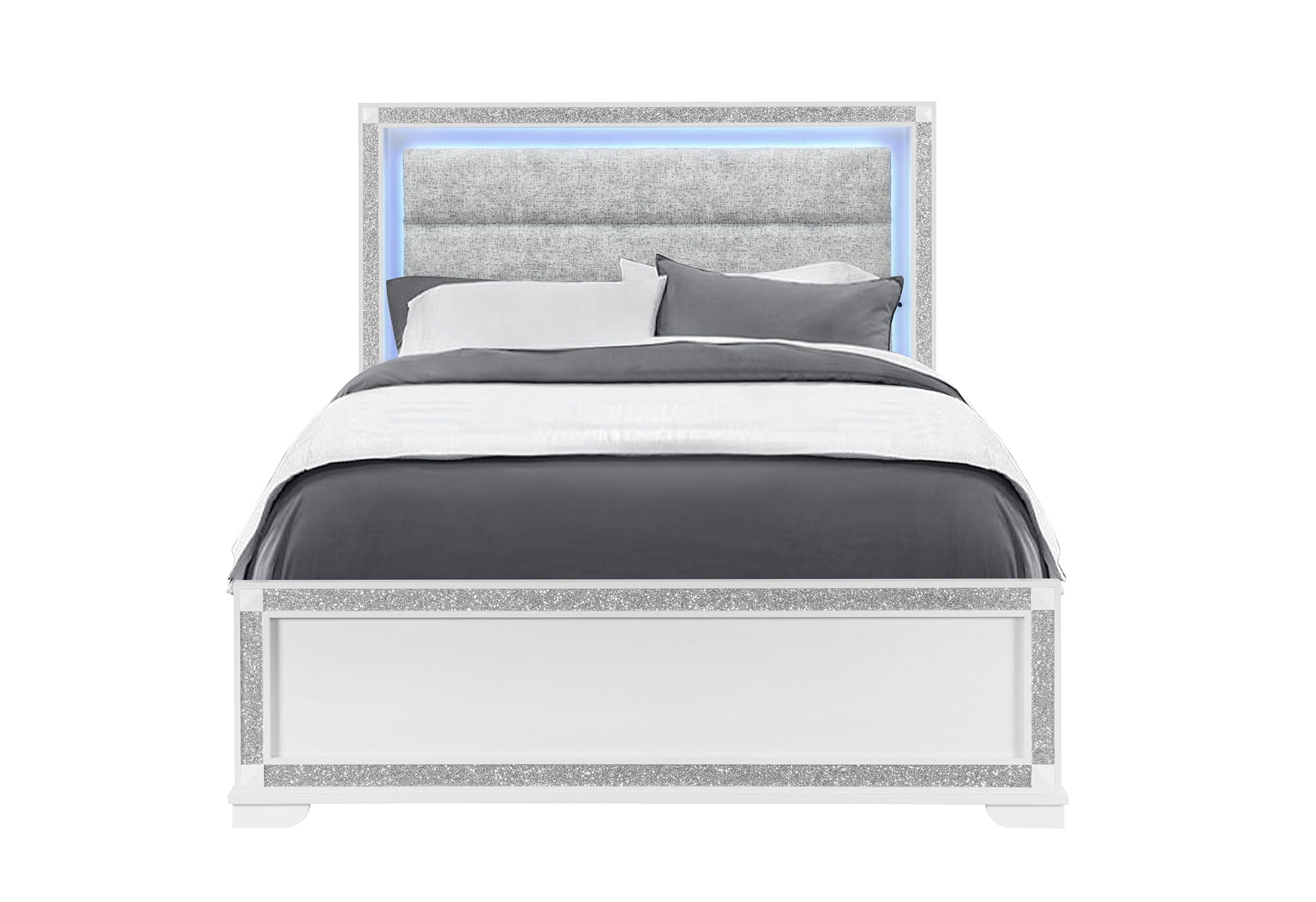 Soleil - Queen Bed Headboard With LED, Footboard And Slats - White
