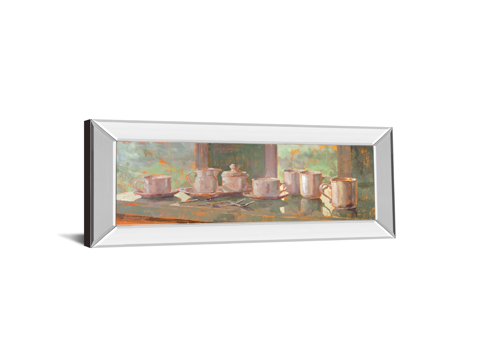 Gathering Il By Lorraine Vail - Mirror Framed Print Wall Art - Light Brown