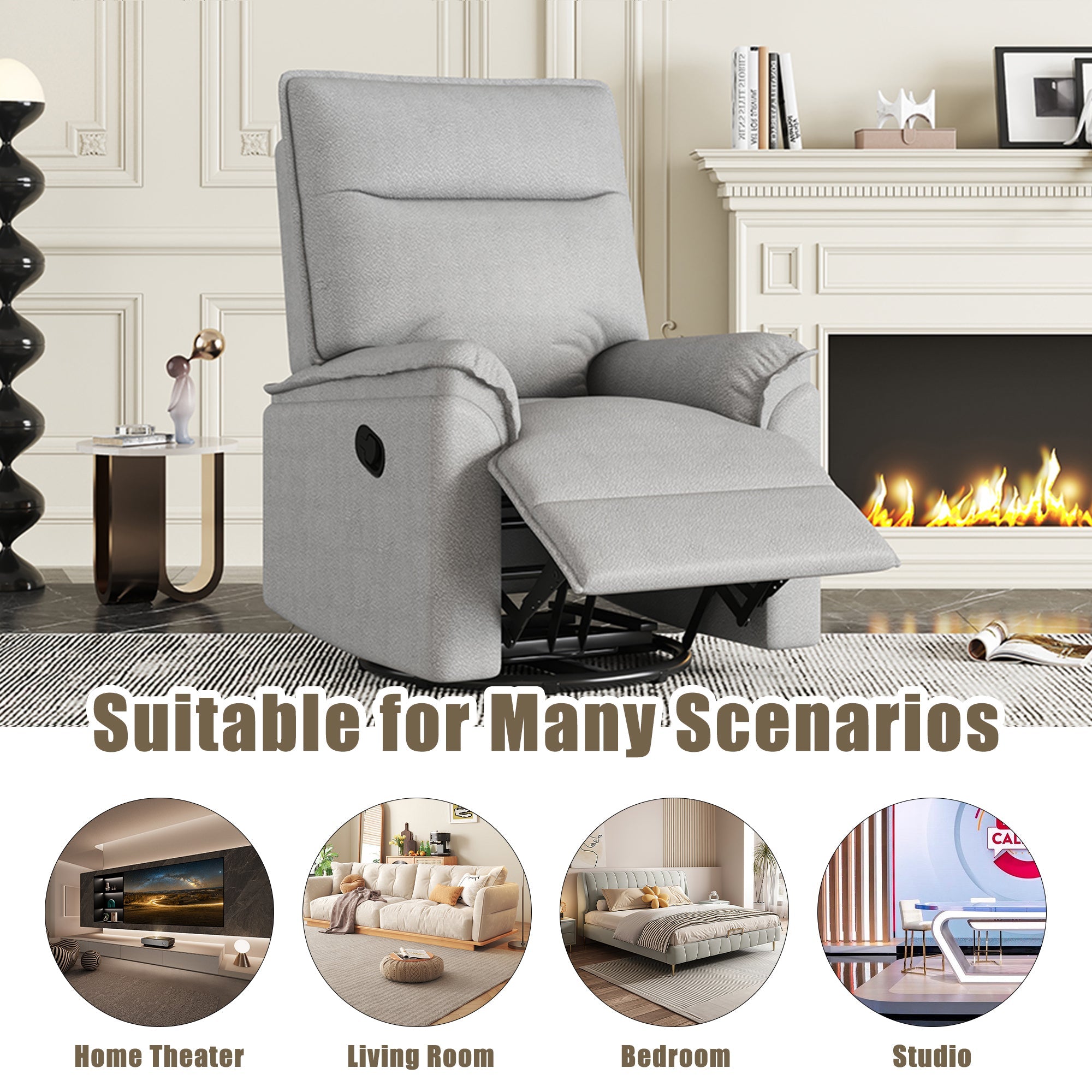 360 Degree Swivel Recliner Manual Recliner Chair Theater Recliner Sofa for Living Room, Grey