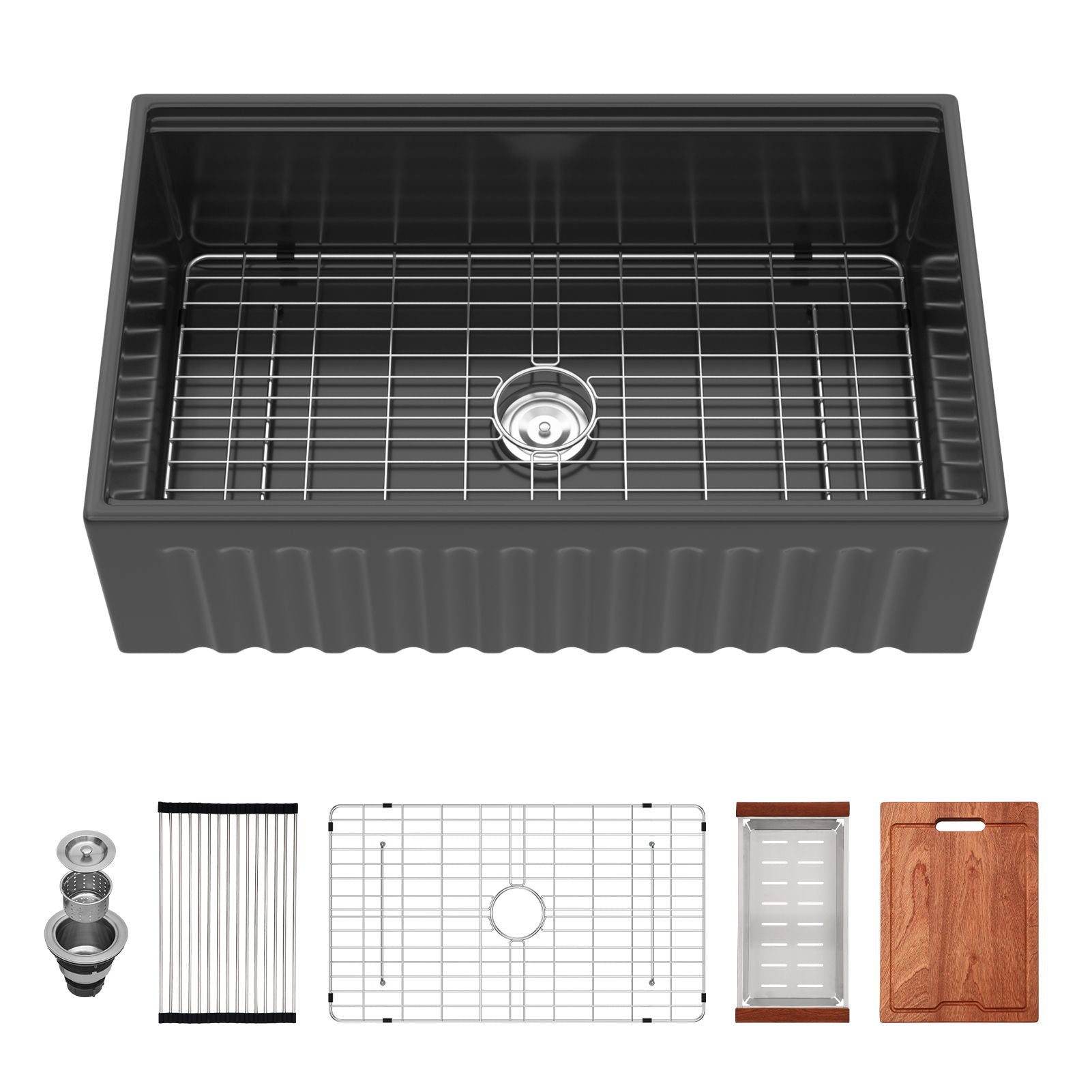 Porcelain Ceramic Farmhouse Sink Workstation With Reversible Apron Design - Single Bowl