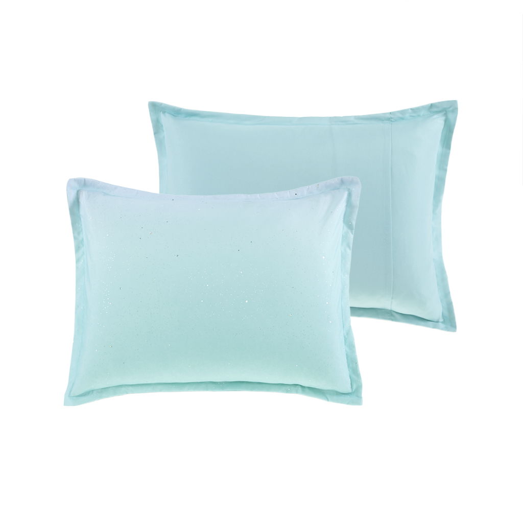 Glimmer - Twin Metallic Glitter Printed Reversible Comforter Set - Aqua