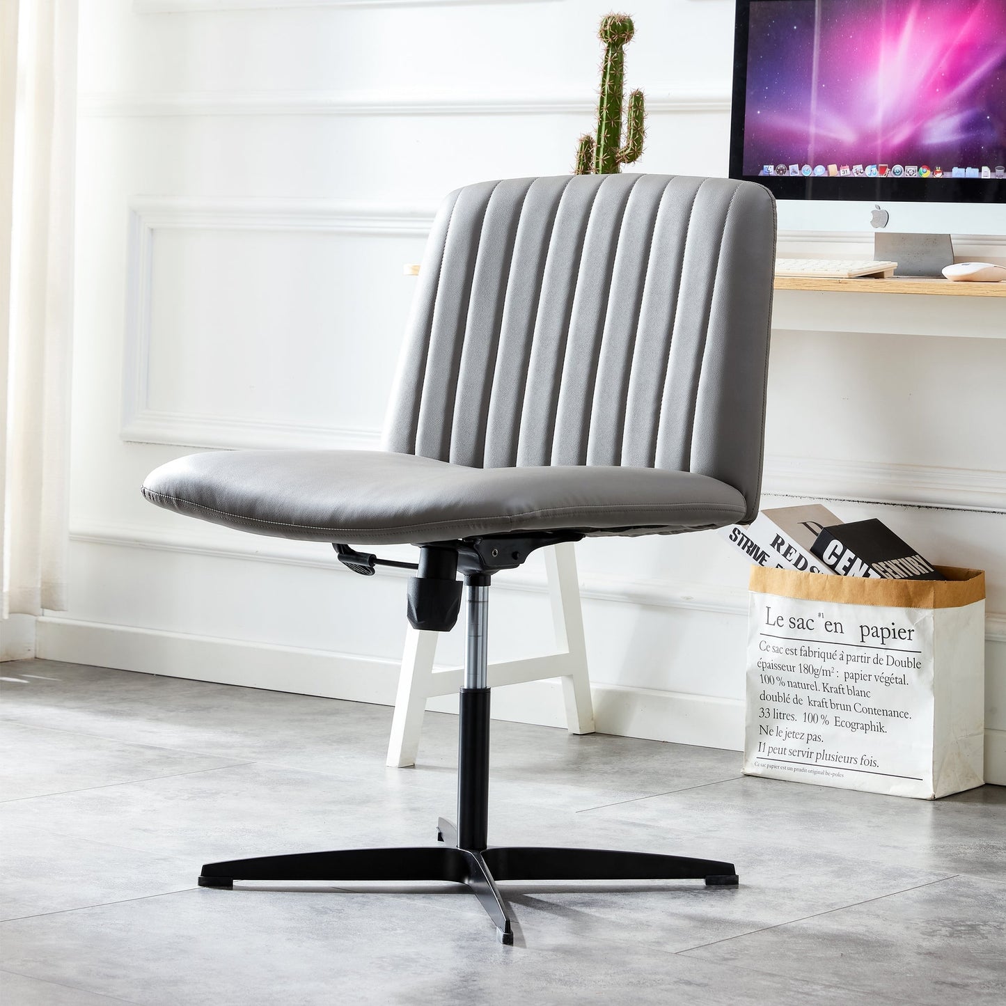 High Grade Pu Material. Home Computer Chair Office Chair Adjustable 360 ° Swivel Cushion Chair With Black Foot Swivel Chair Makeup Chair Study Desk Chair. No Wheels