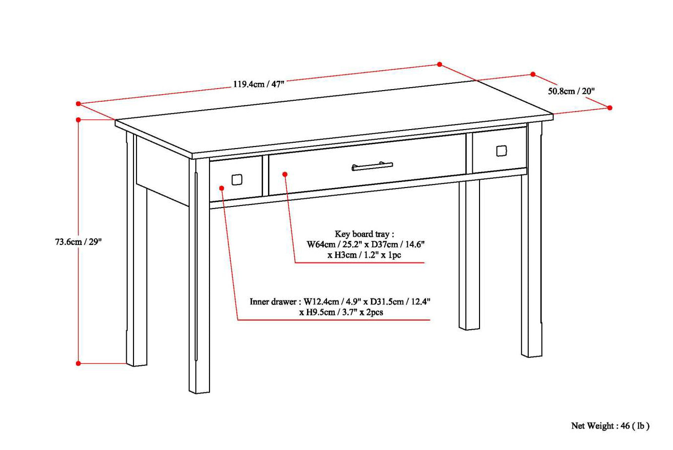 Avalon - Writing Office Desk - White