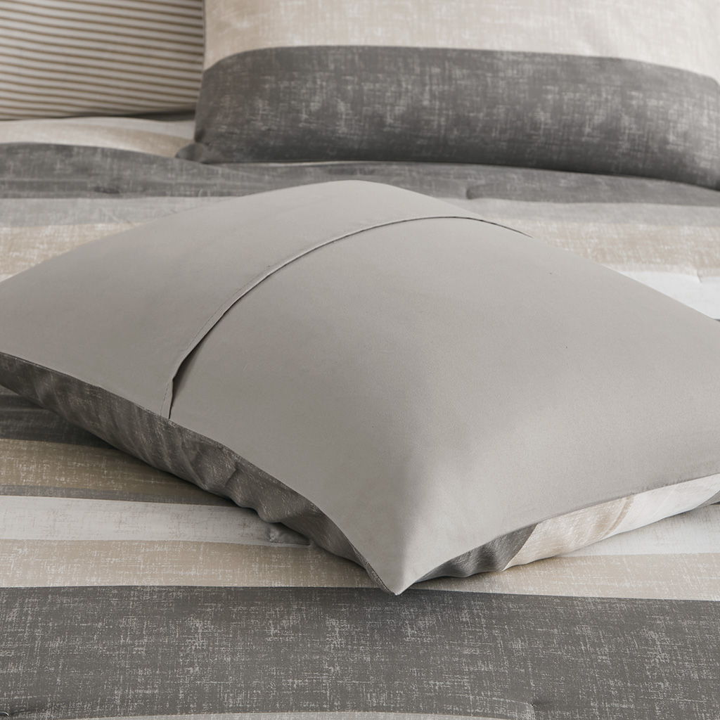 Jaxon - Stripe King Comforter Set With Bed Sheets - Taupe / Gray