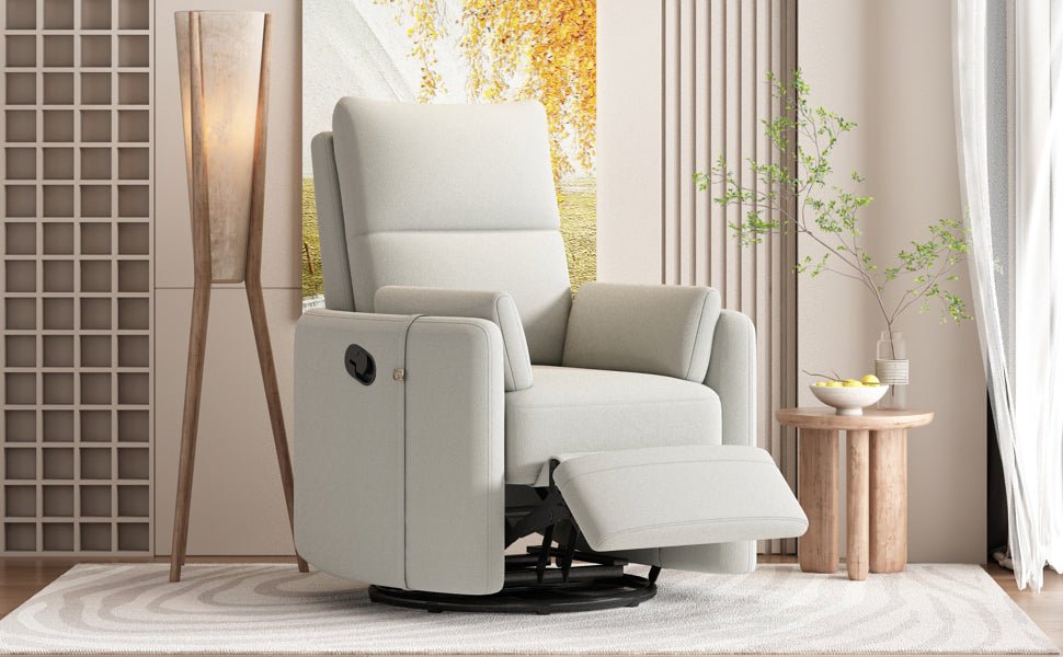 360 Degree Swivel Recliner Theater Recliner Manual Rocker Recliner Chair with Two Removable Pillows for Living Room, Beige