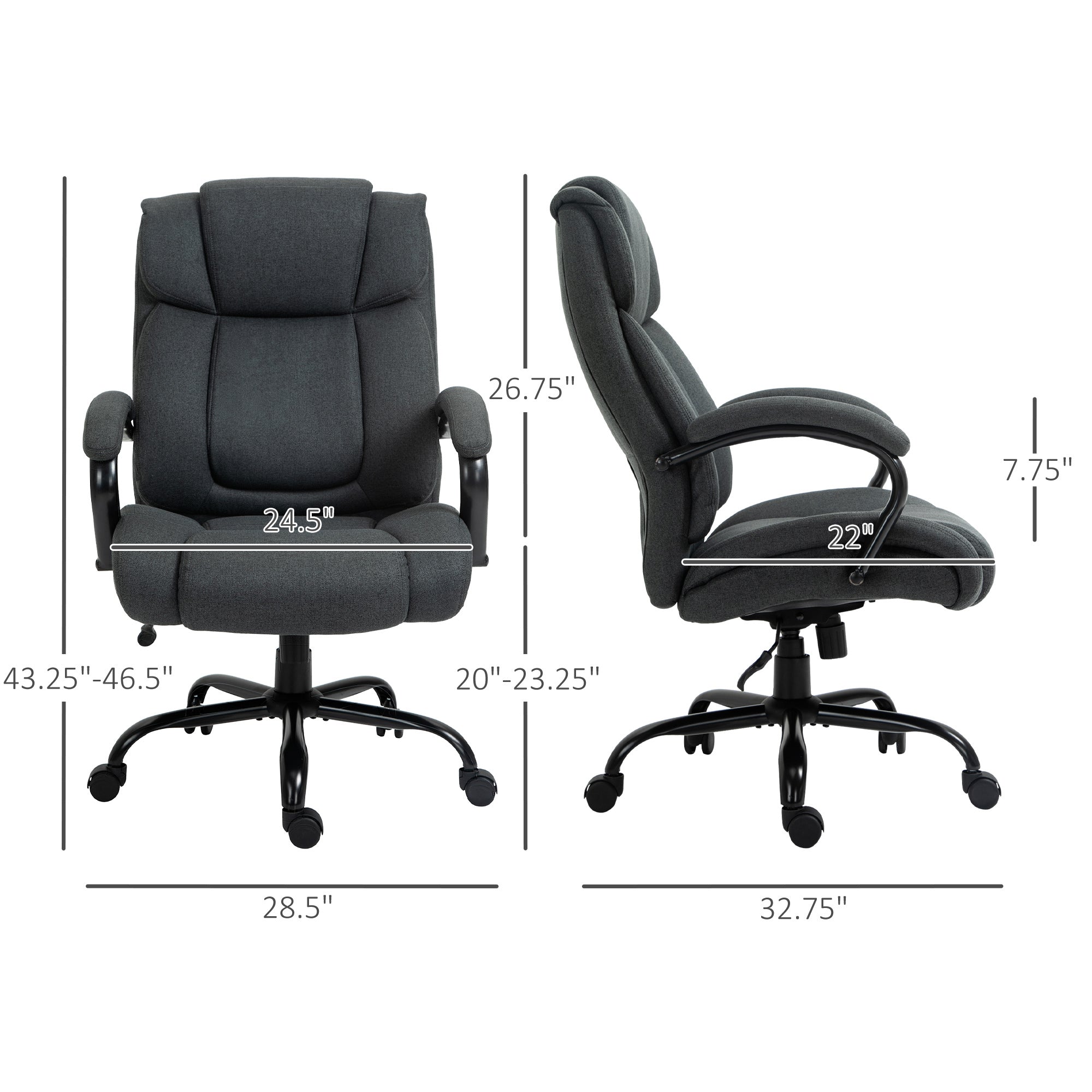 High Back Big and Tall Executive Office Chair 484lbs with Wide Seat, Computer Desk Chair with Linen Fabric, Adjustable Height, Swivel Wheels, Charcoal Grey