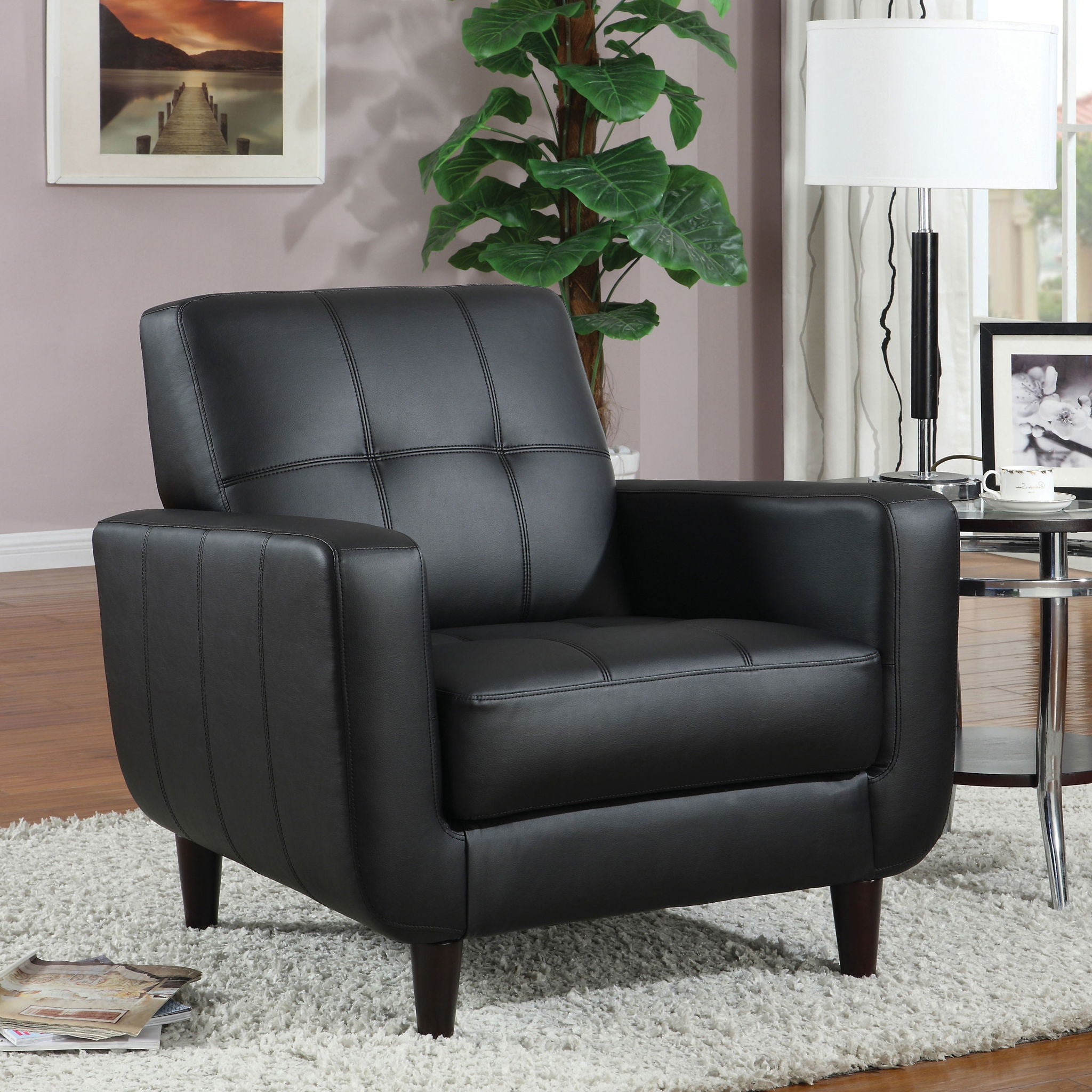 Track Arm Accent Chair With Tufted Upholstery - Black