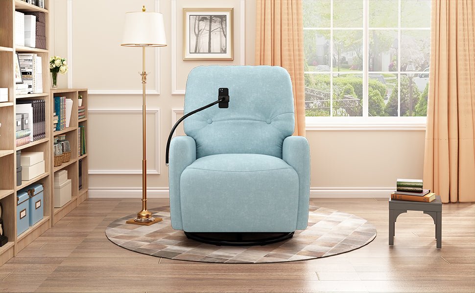 270 Degree Swivel Electric Recliner Home Theater Seating Single Reclining Sofa Rocking Motion Recliner with a Phone Holder for Living Room, Blue