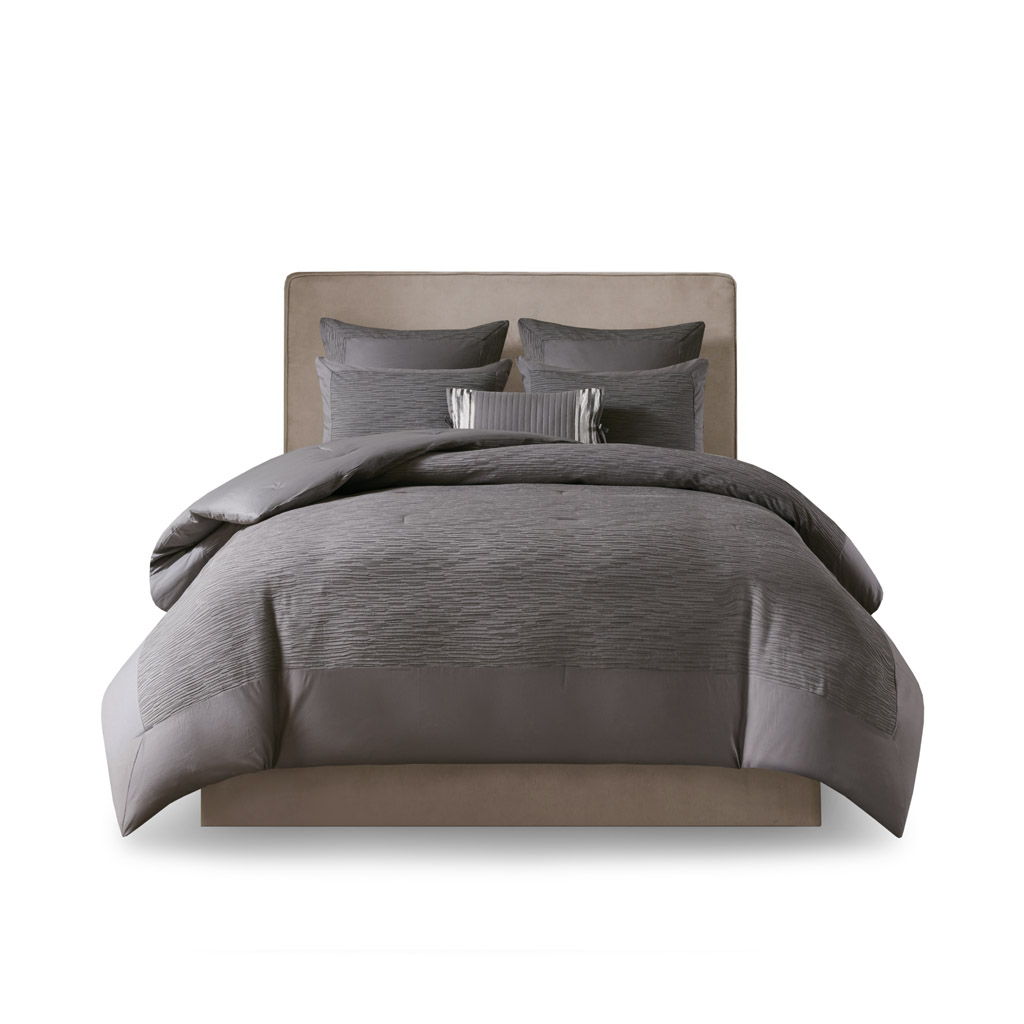 Hanae - King Blend Yarn Dyed 3 Piece Comforter Set - Gray