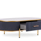 Modern Coffee Table White/Gray Sintered Stone Top & Gold With Drawer