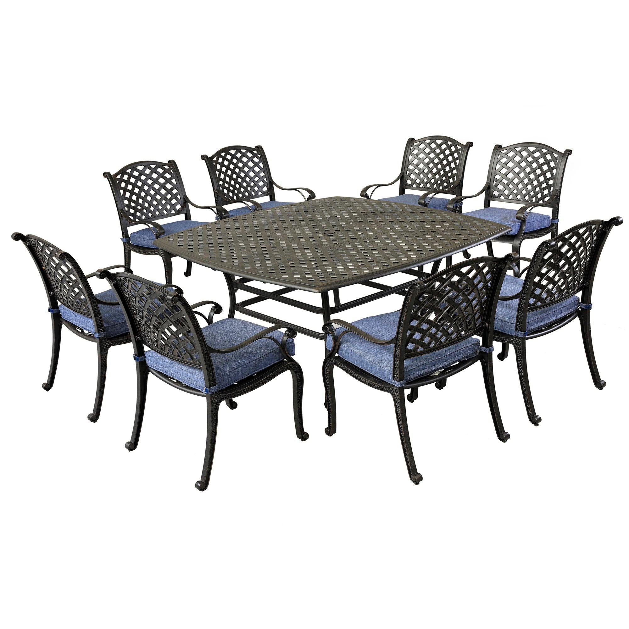 Square 8 Person 63.98" Long Dining Set With Dupione Brown Cushions