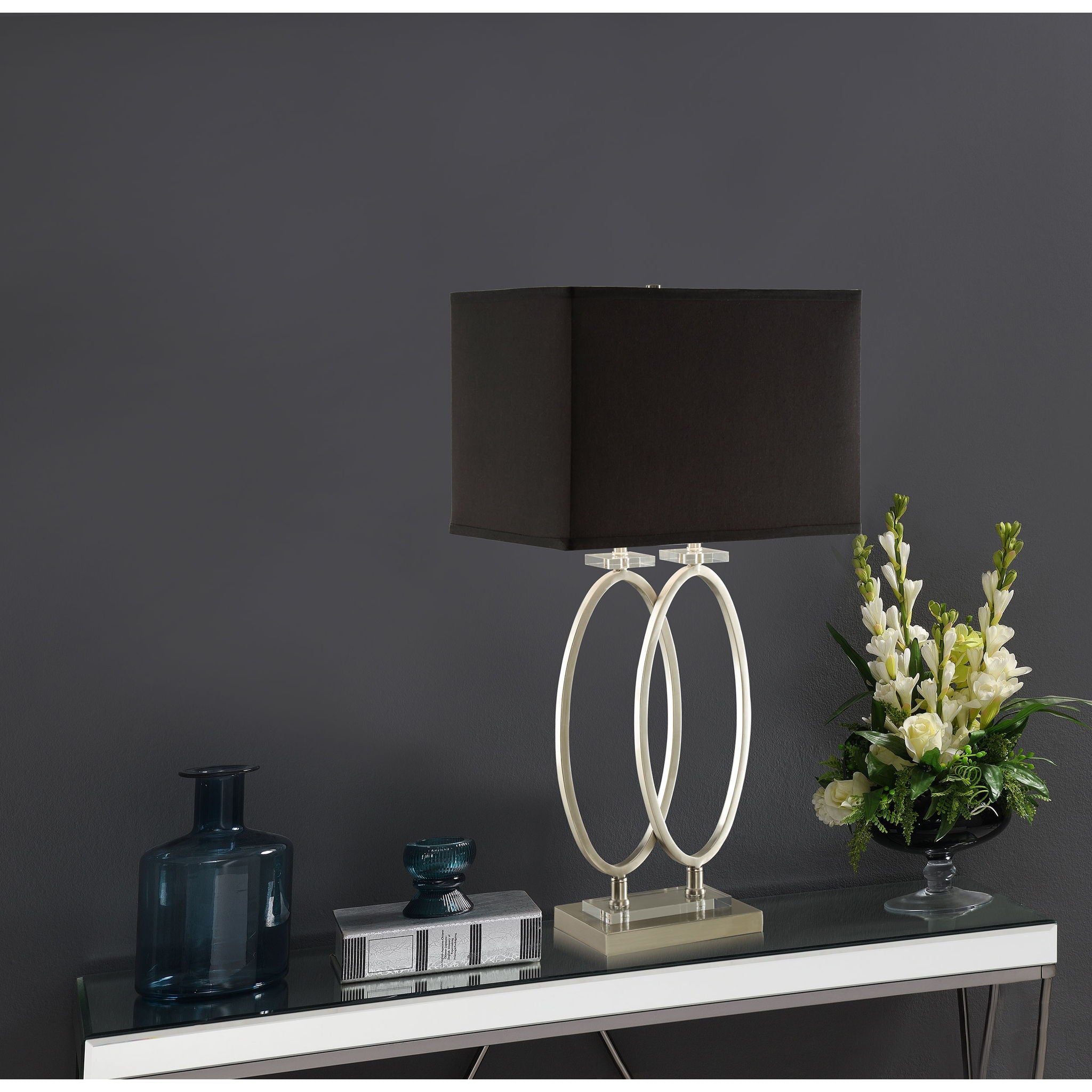 Rectangular Shade Accent Lamp With 3 Way Switch - Silver