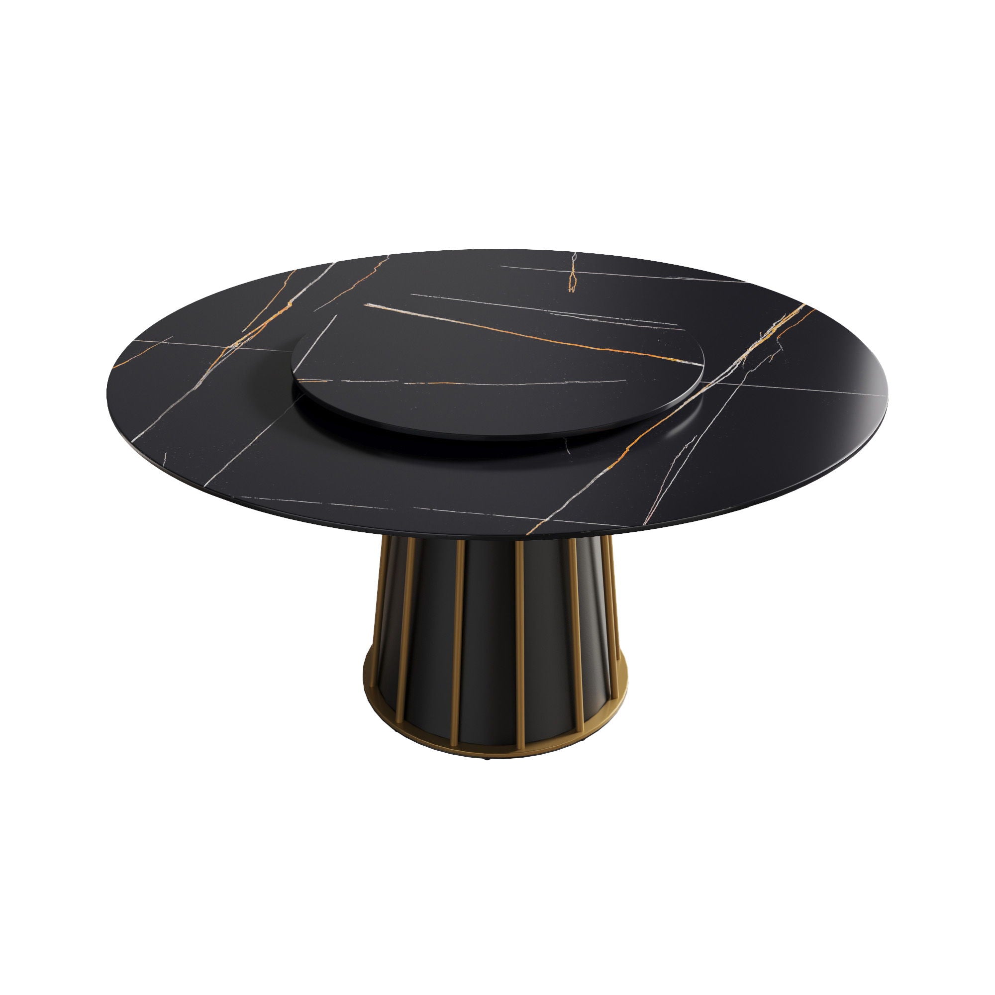 Modern Artificial Stone Round Metal Iron Base Dining Table, Can Accommodate 8 People Artificial Stone Turntable (Not Including Chairs) - Black