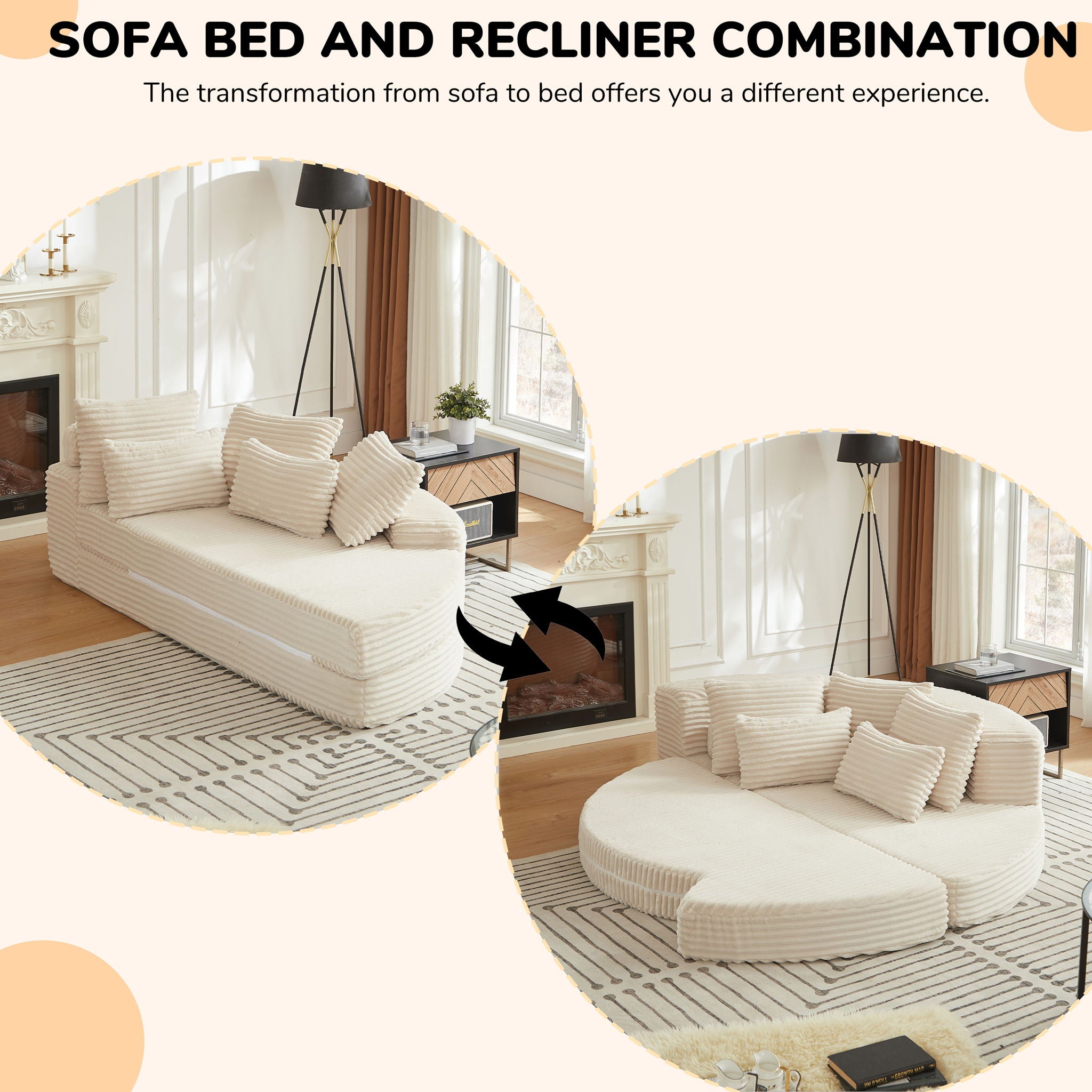 Semi Circular 2 In 1 Sofa Bed With Neck Pillow