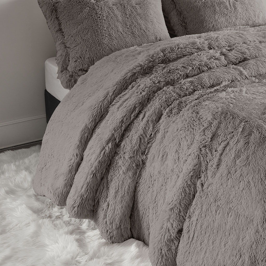 Malea - King Shaggy Duvet Cover Set - Gray