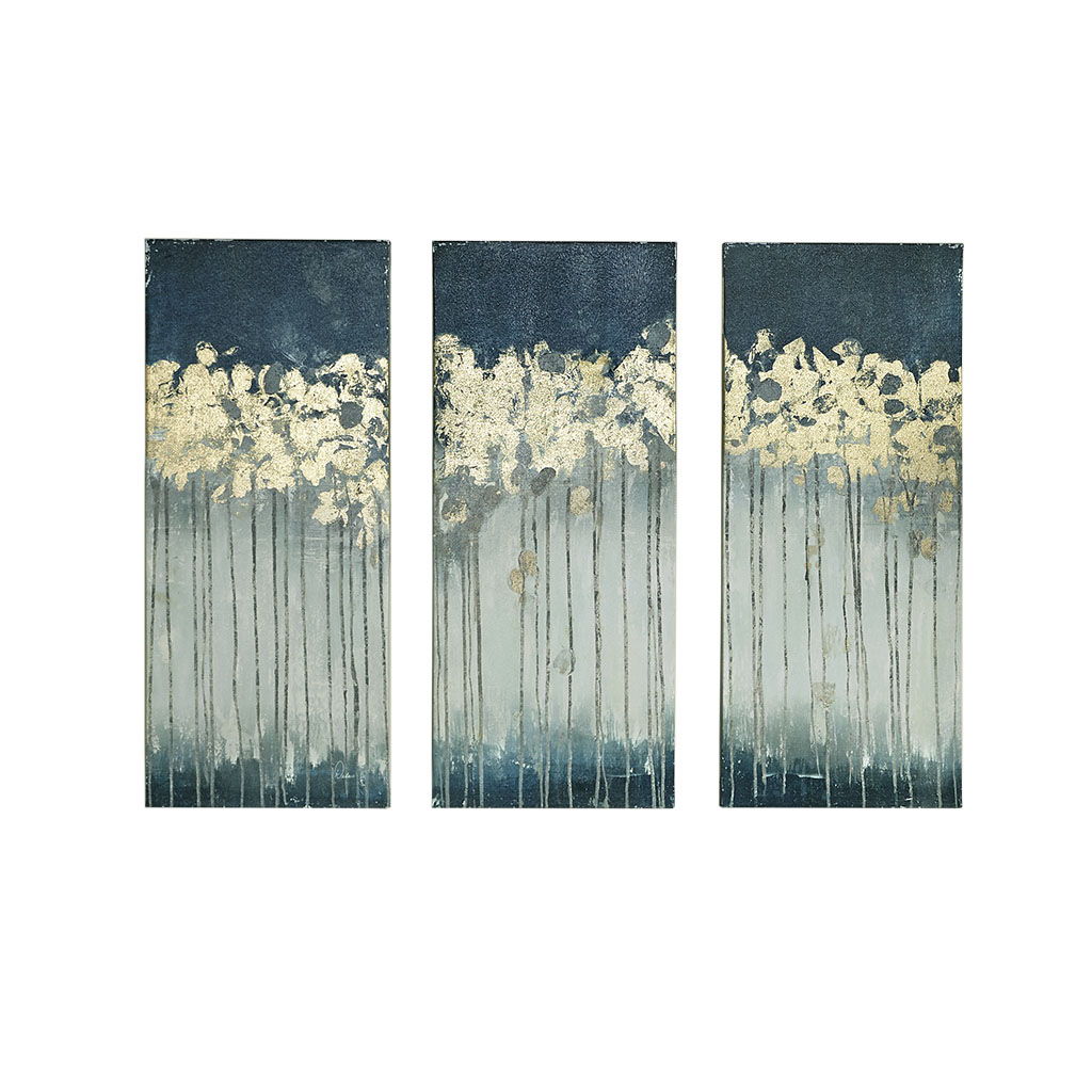 Midnight Forest - Abstract Canvas (Set of 3) - Teal
