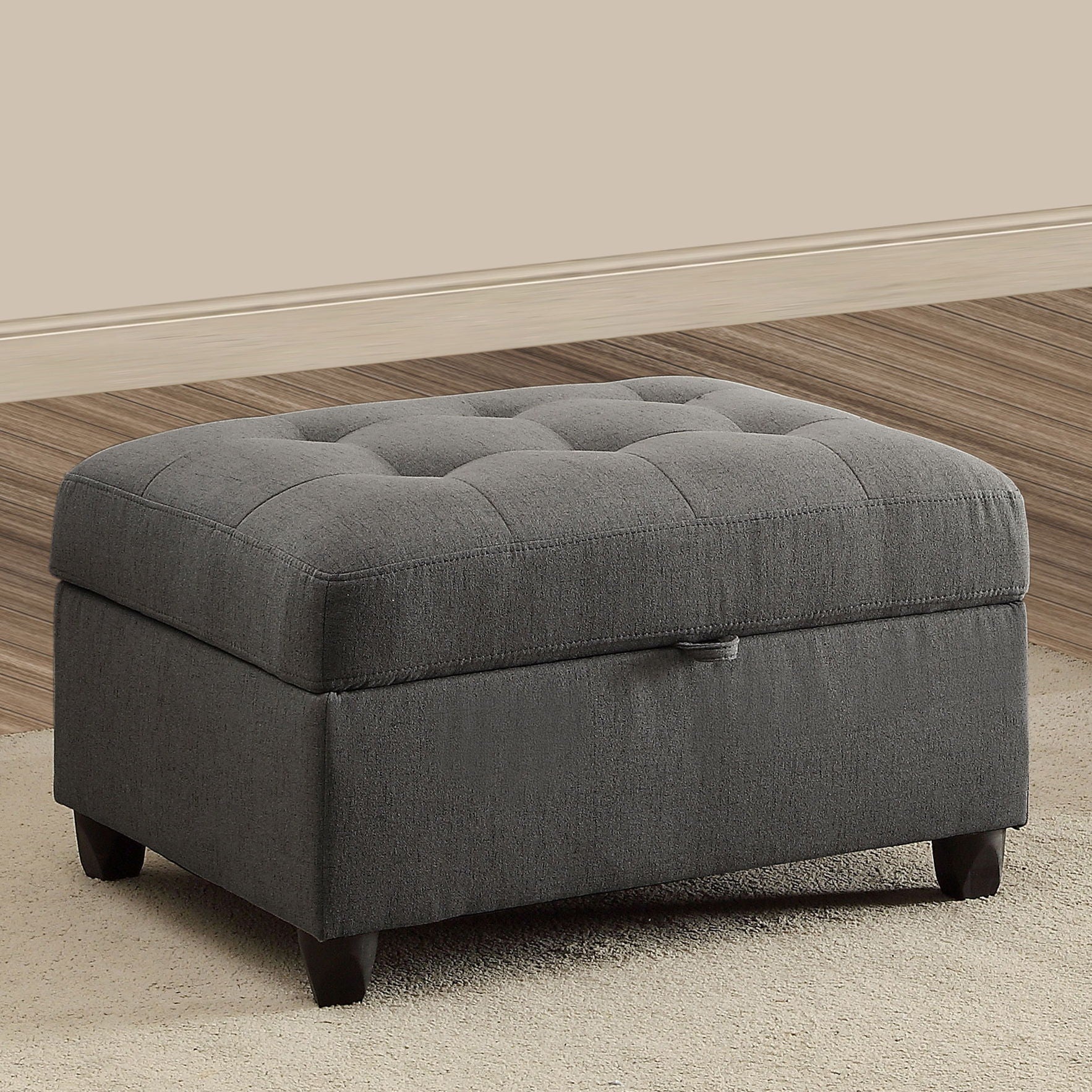 Storage Ottoman With Tufted Design - Gray
