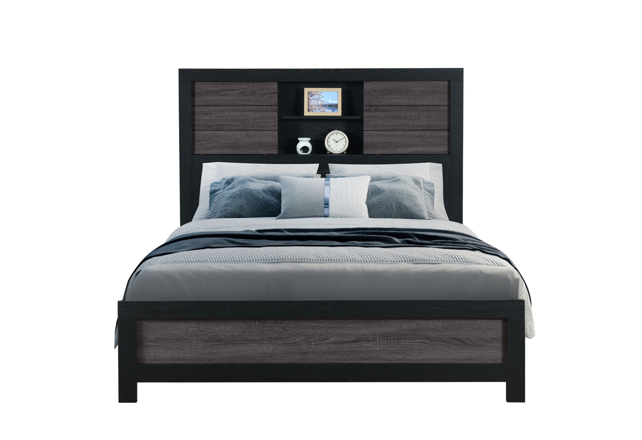 Lisbon - Bookcase Full Bed Siderail And Slats - Black / Gray