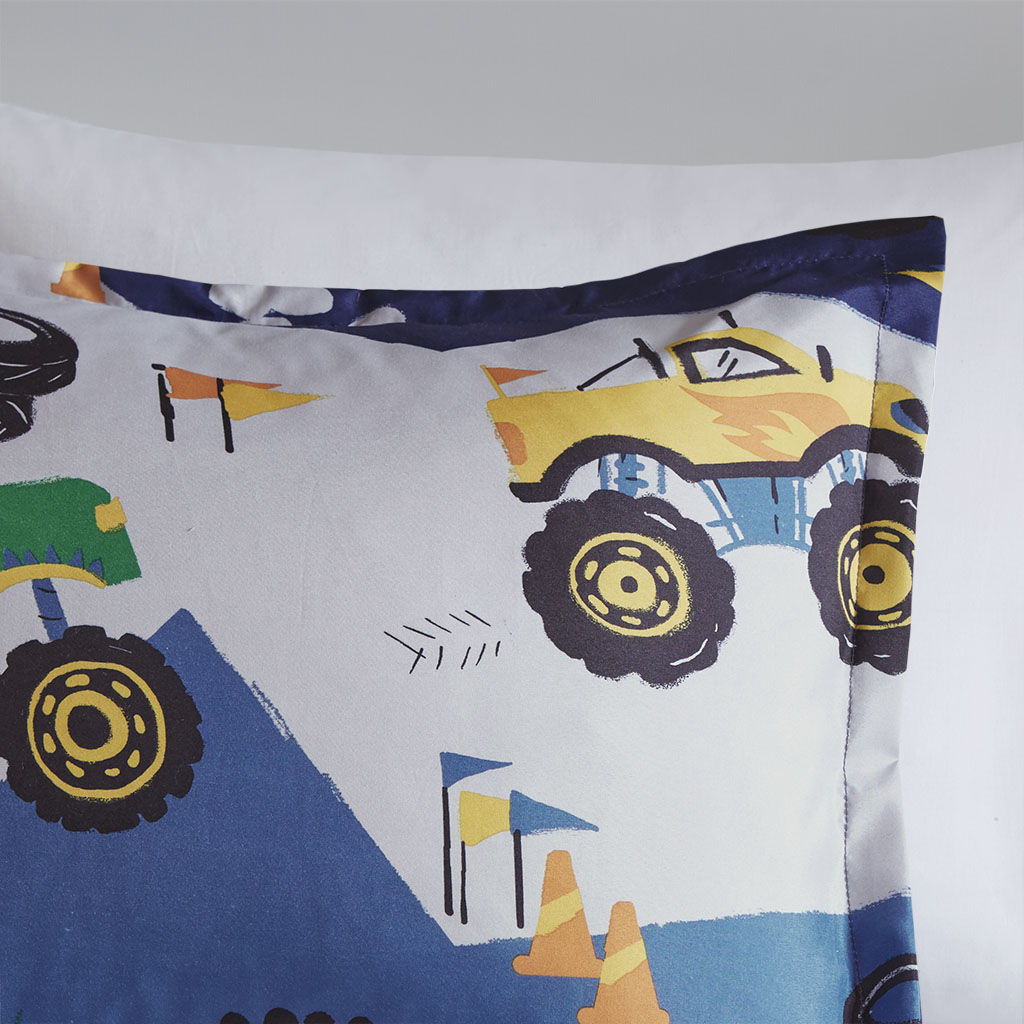 Nash - Twin Monster Truck Comforter Set - Blue
