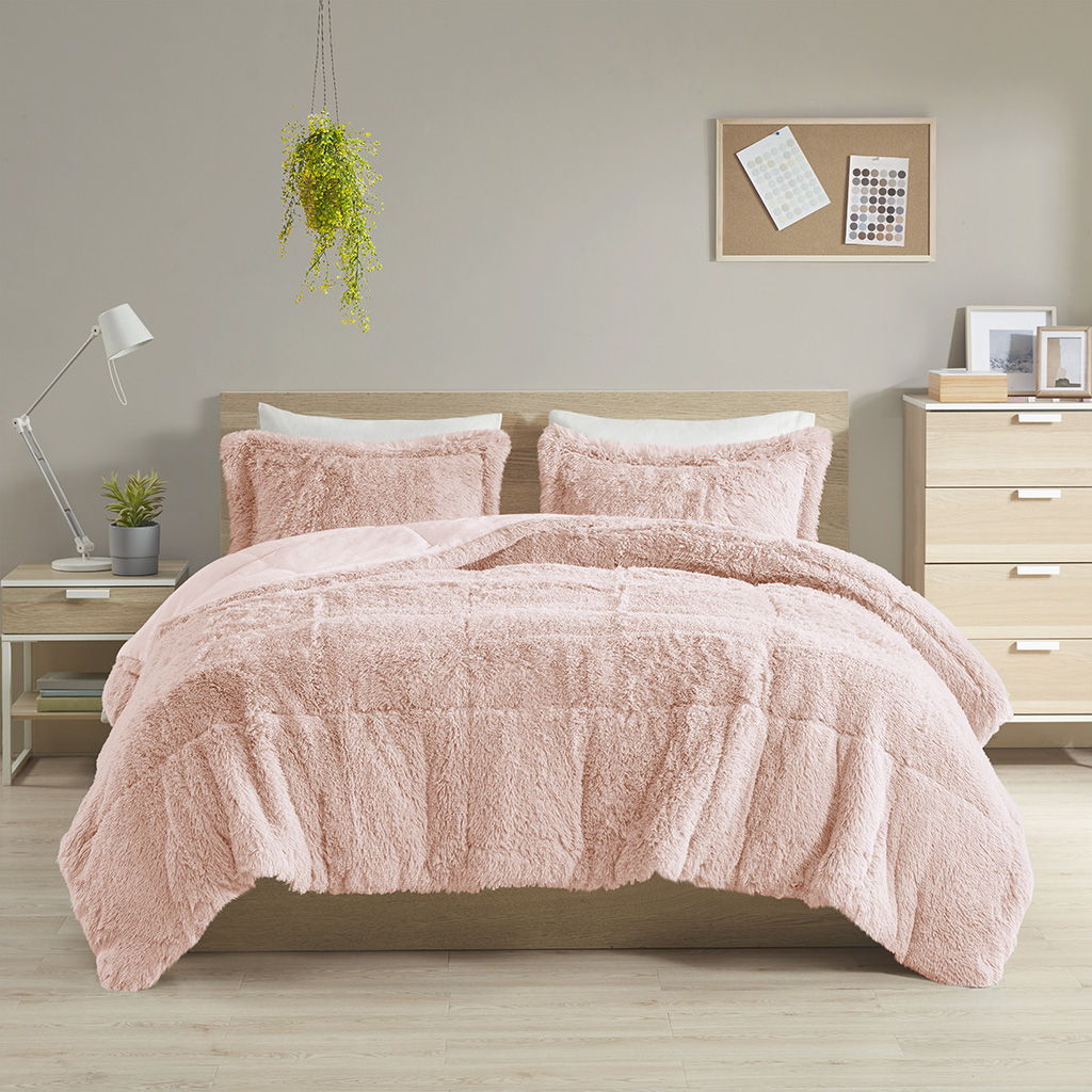 Malea - King Shaggy Comforter Mini Set - Blush